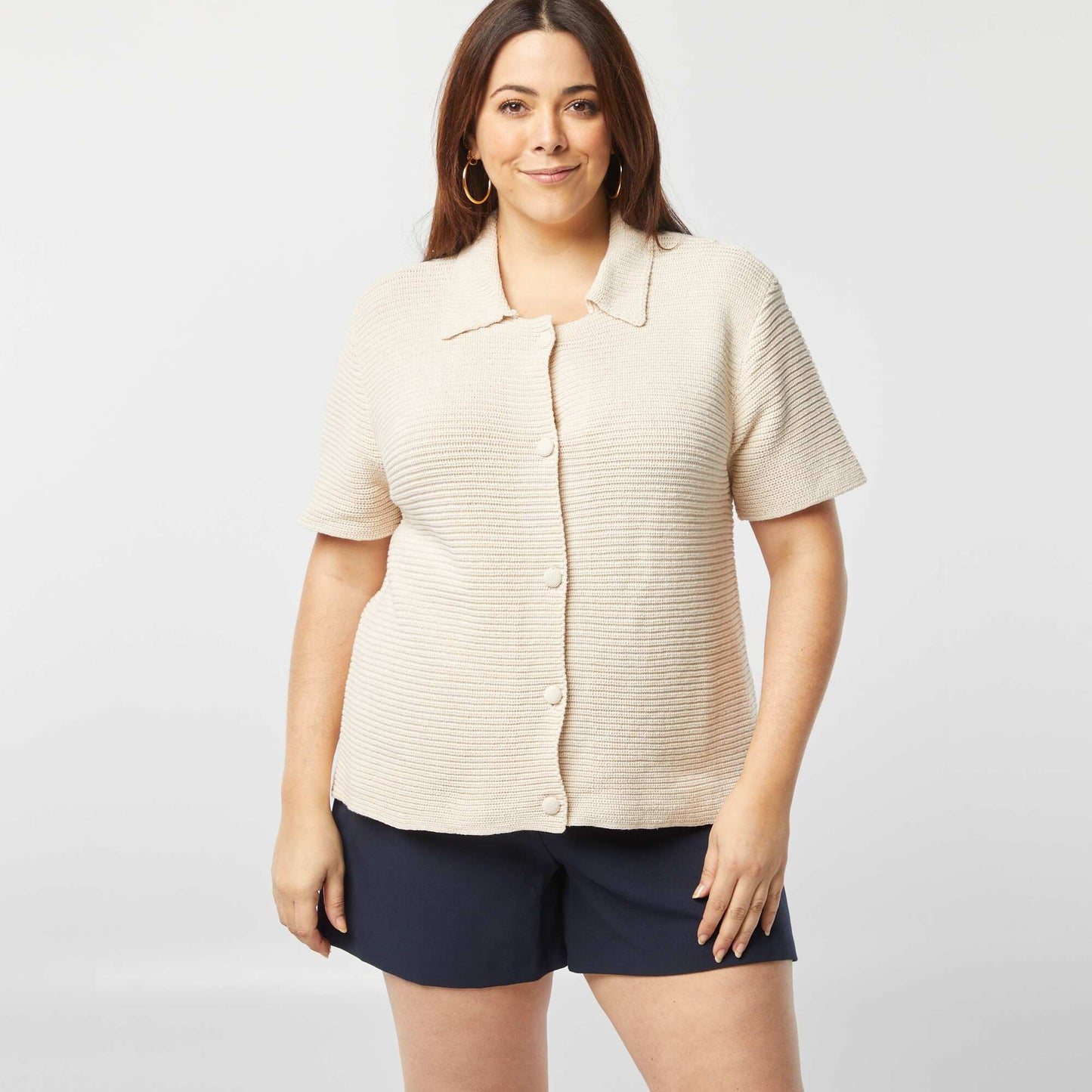 Gilet manches courtes côtelé BEIGE