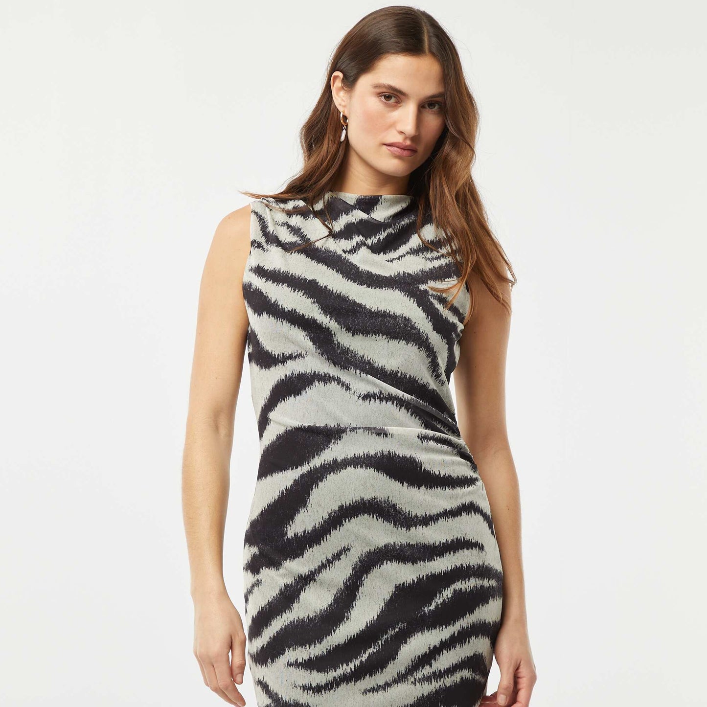 Robe longue en mesh zébrée NOIR/BLANC