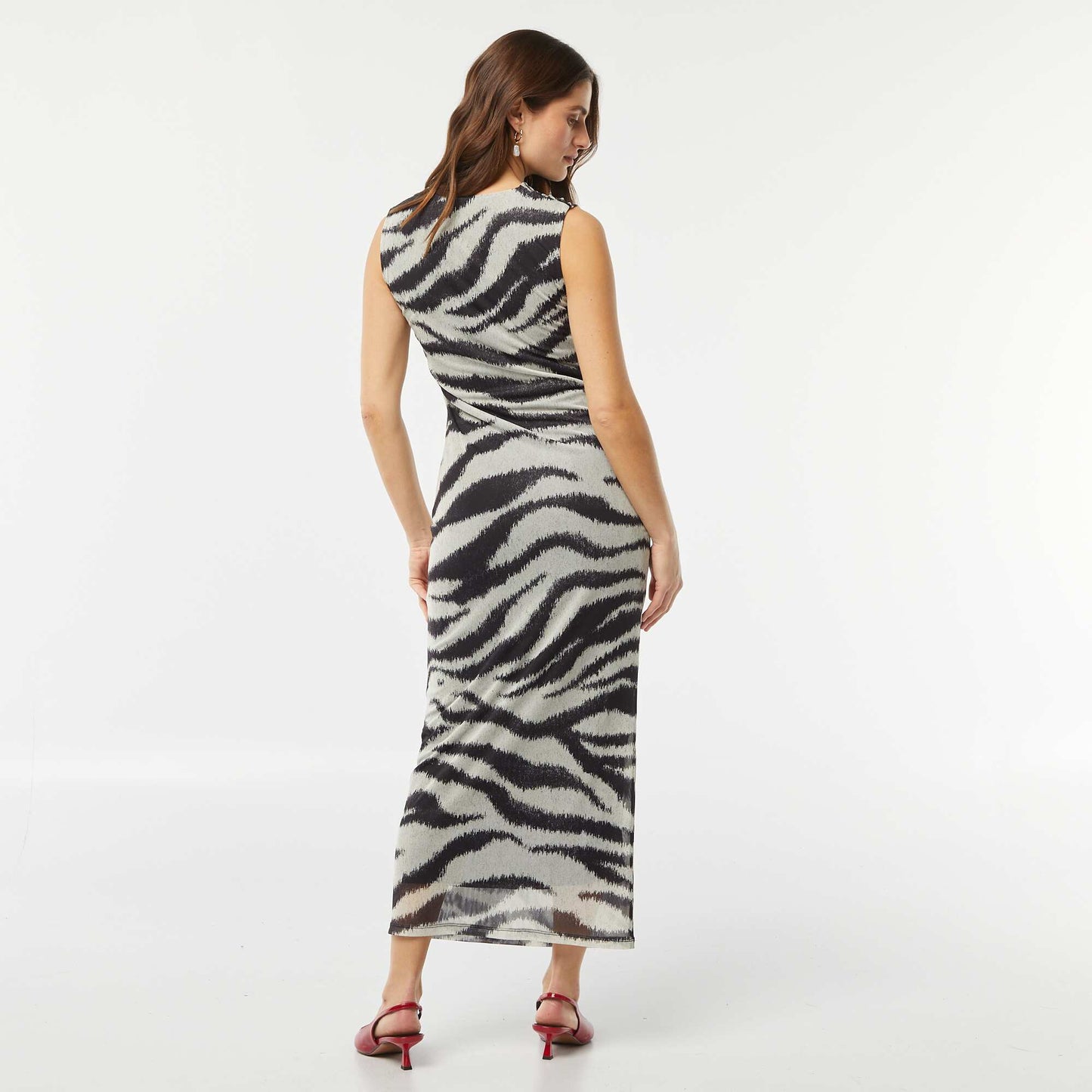 Robe longue en mesh zébrée NOIR/BLANC