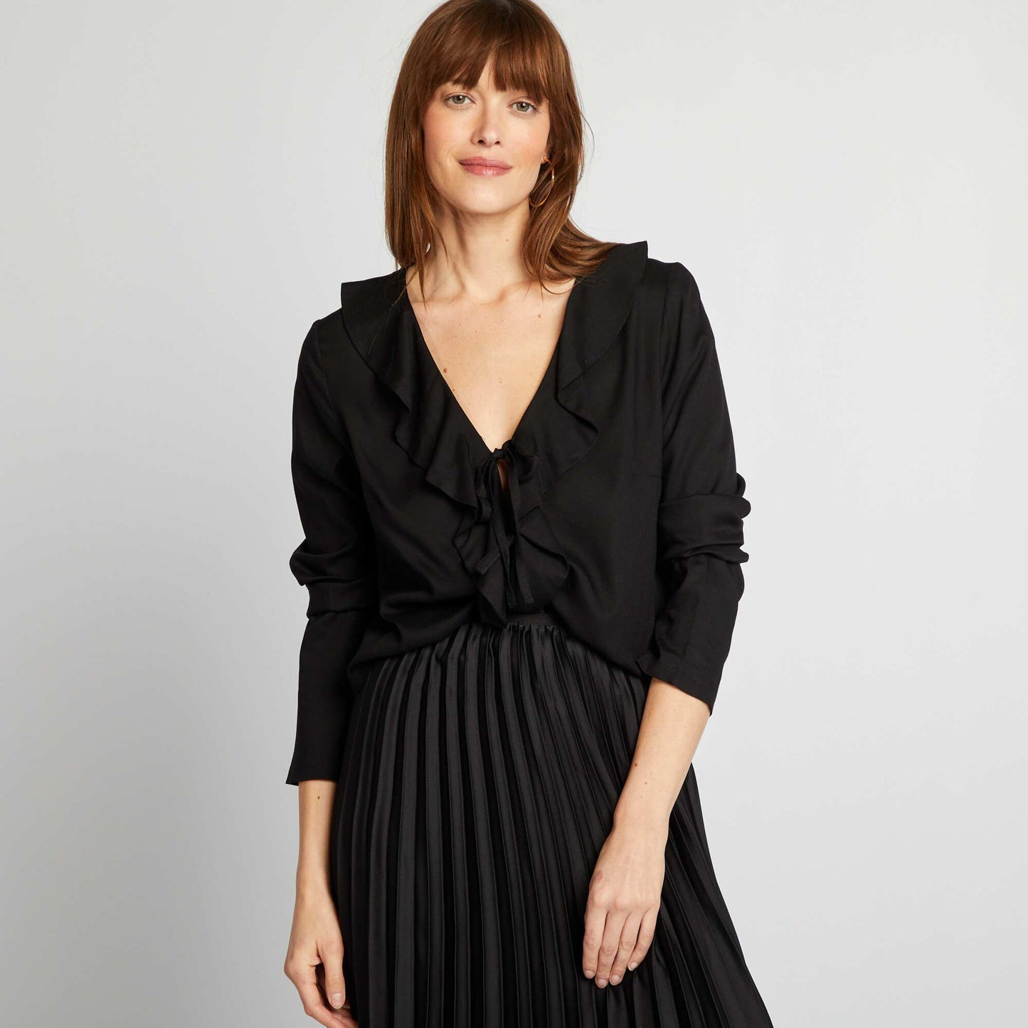 Blouse à volants à nouer NOIR