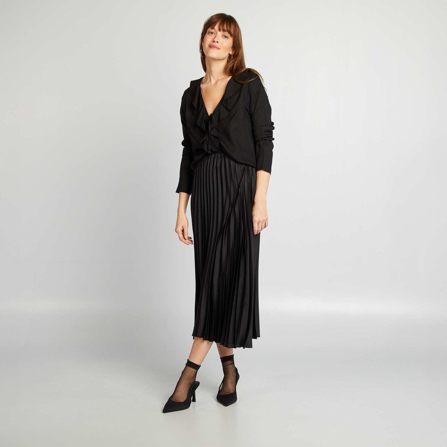 Blouse à volants à nouer NOIR