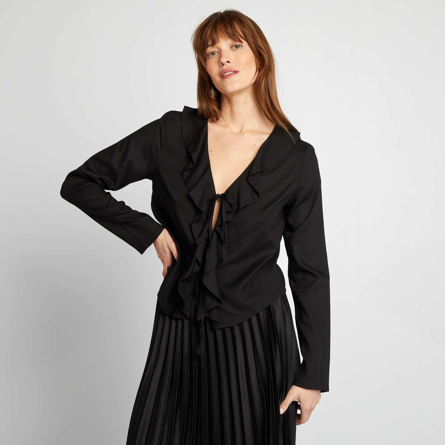 Blouse à volants à nouer NOIR