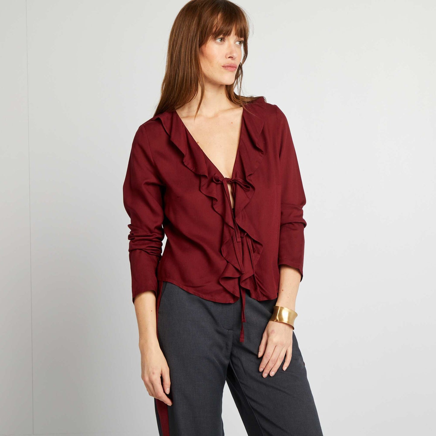 Blouse à volants à nouer ROUGE