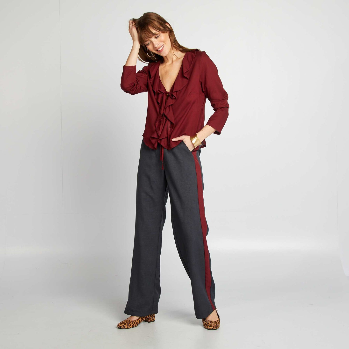 Blouse à volants à nouer ROUGE