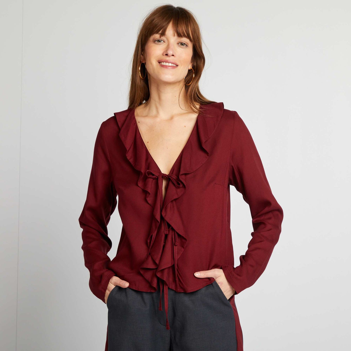 Blouse à volants à nouer ROUGE