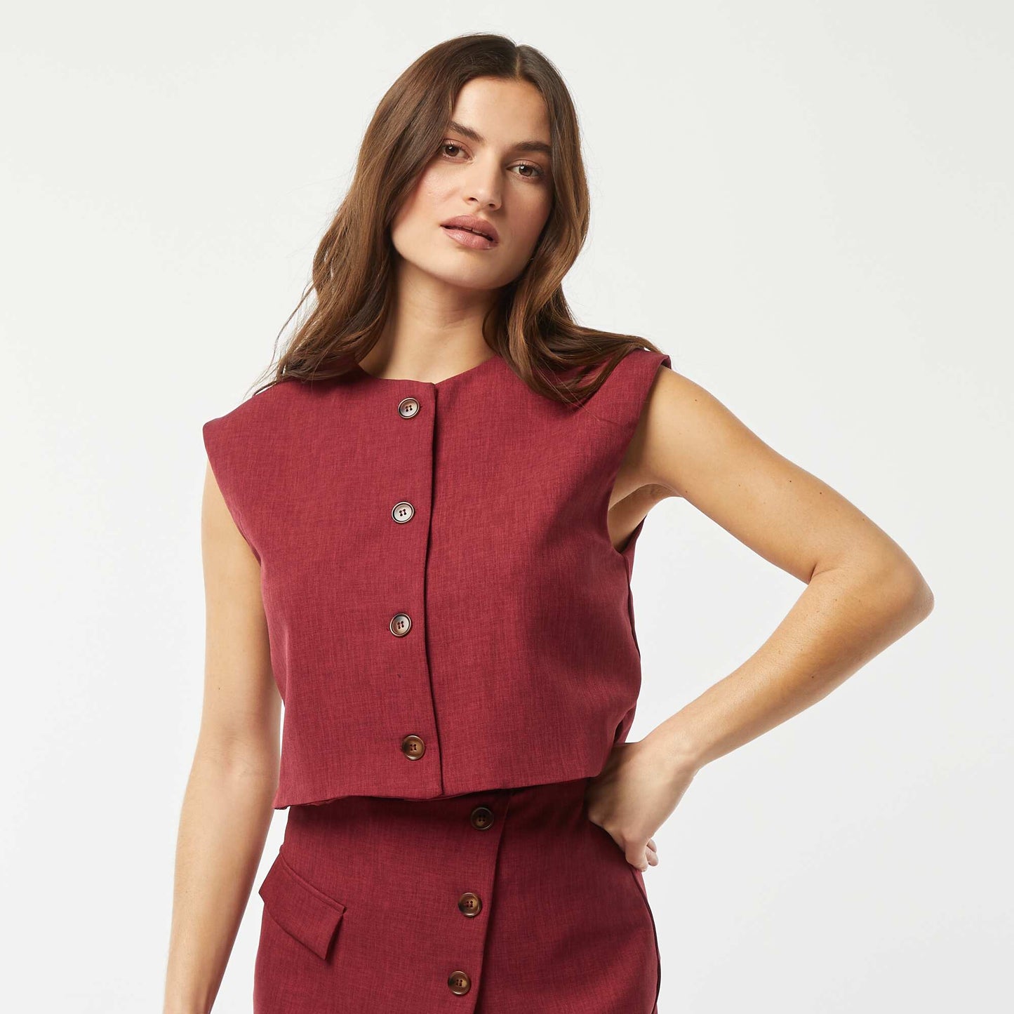 Veste sans manches unie ROUGE