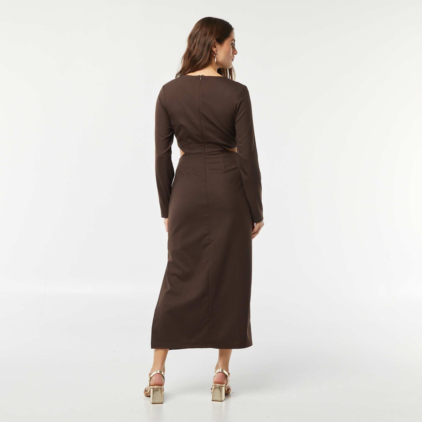 Robe midi effet twiste devant MARRON
