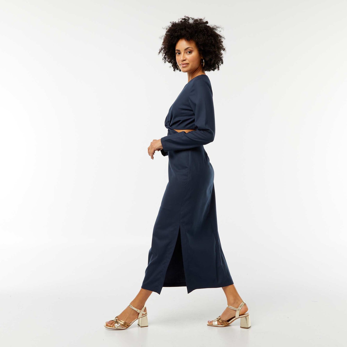 Robe midi effet twiste devant BLEU