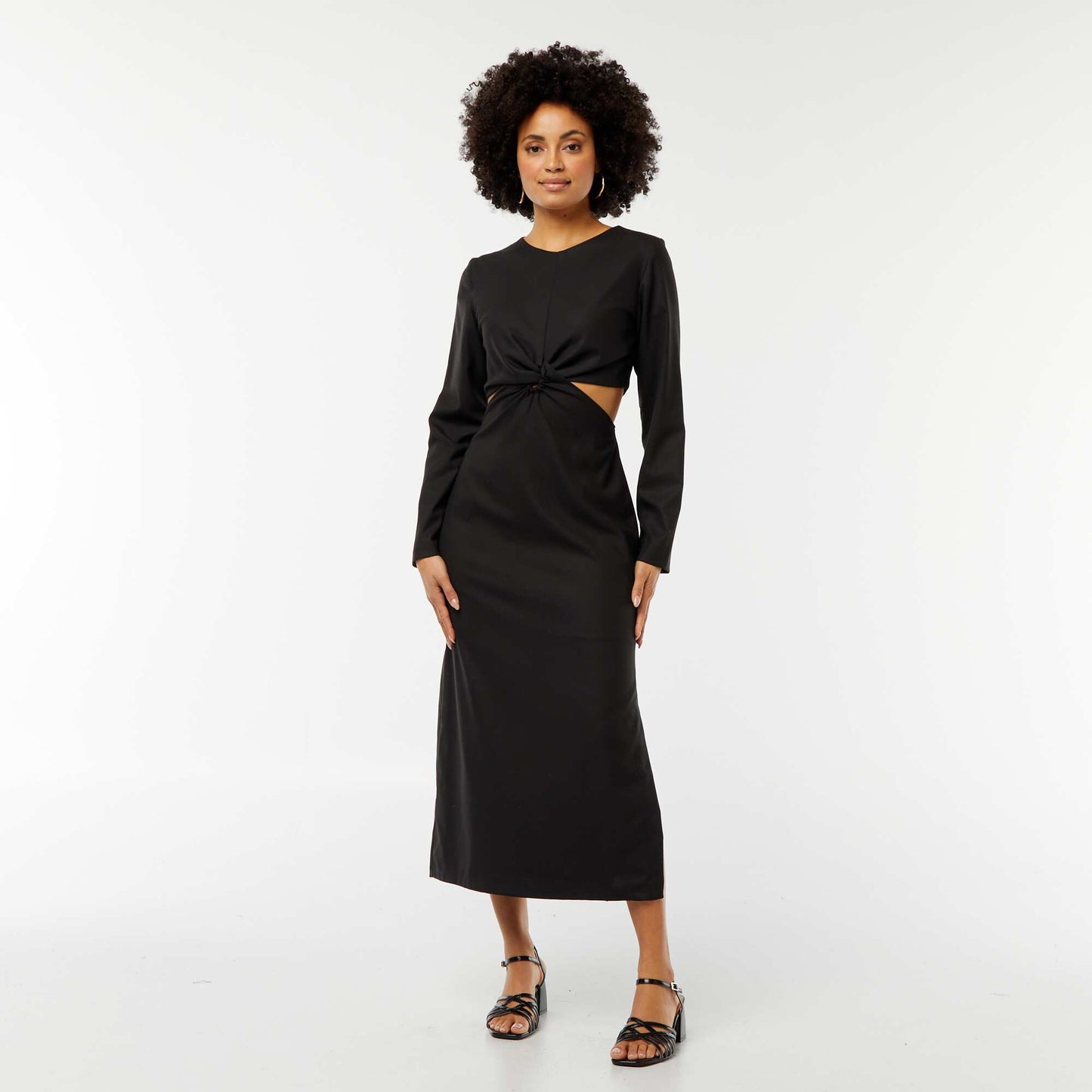 Robe midi effet twiste devant NOIR