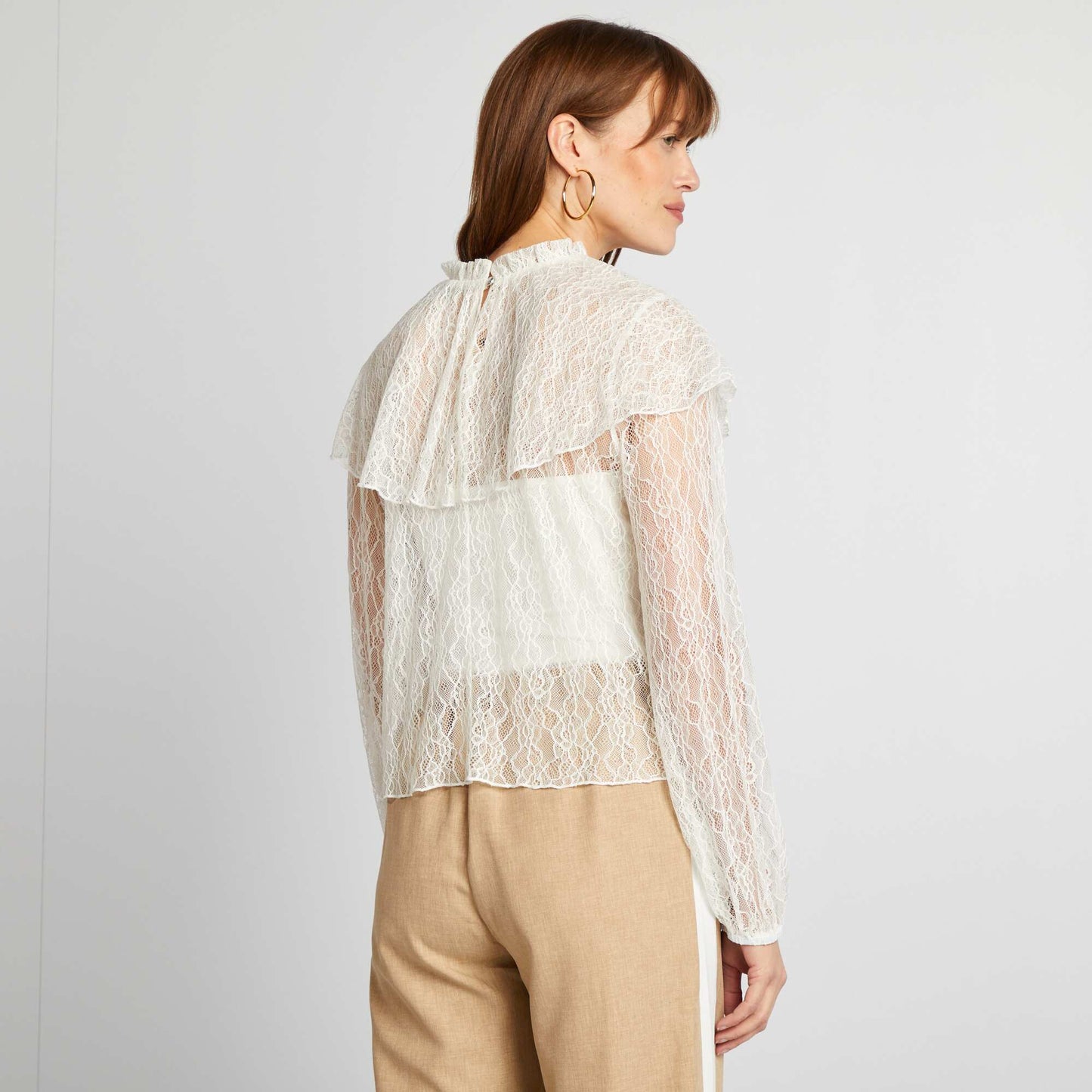 Blouse en dentelle volantée BLANC