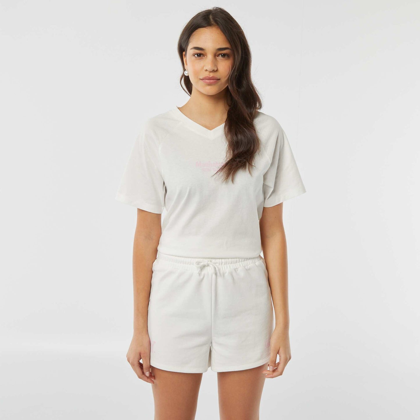 Short en molleton fin avec petit imprimé BLANC