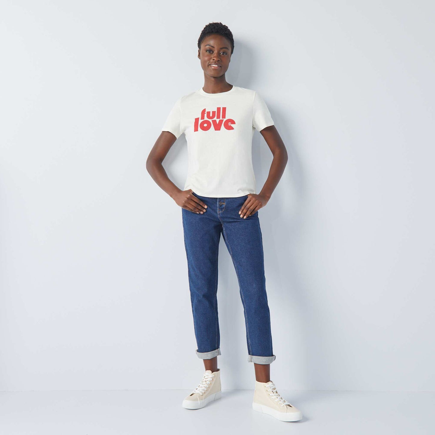 T-shirt en jersey imprim Blanc'full love'