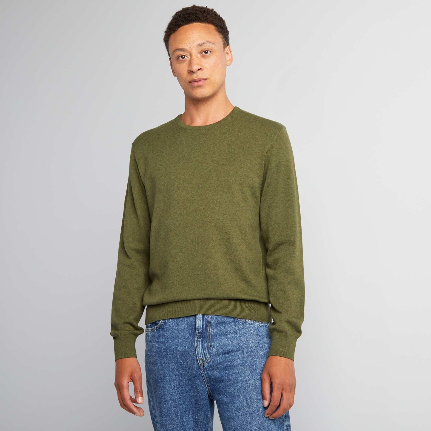Pull uni col rond Kaki