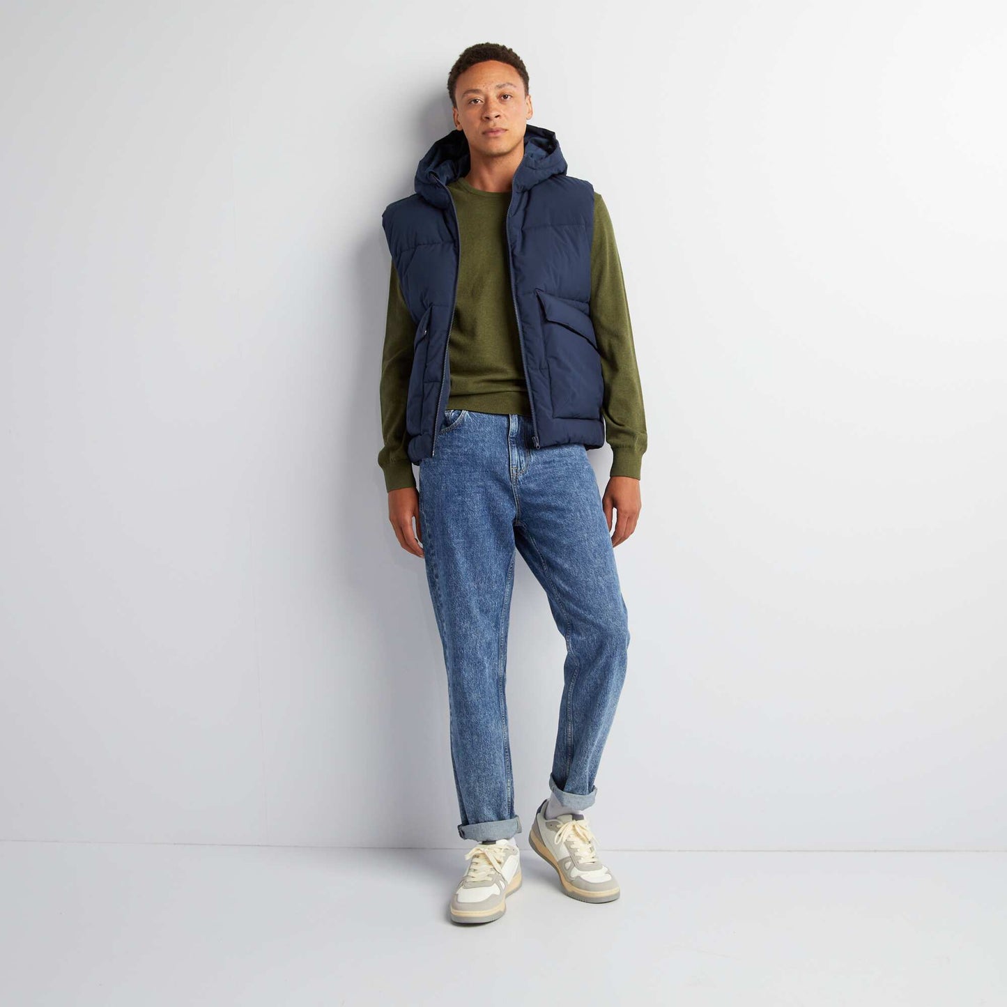 Pull uni col rond Kaki