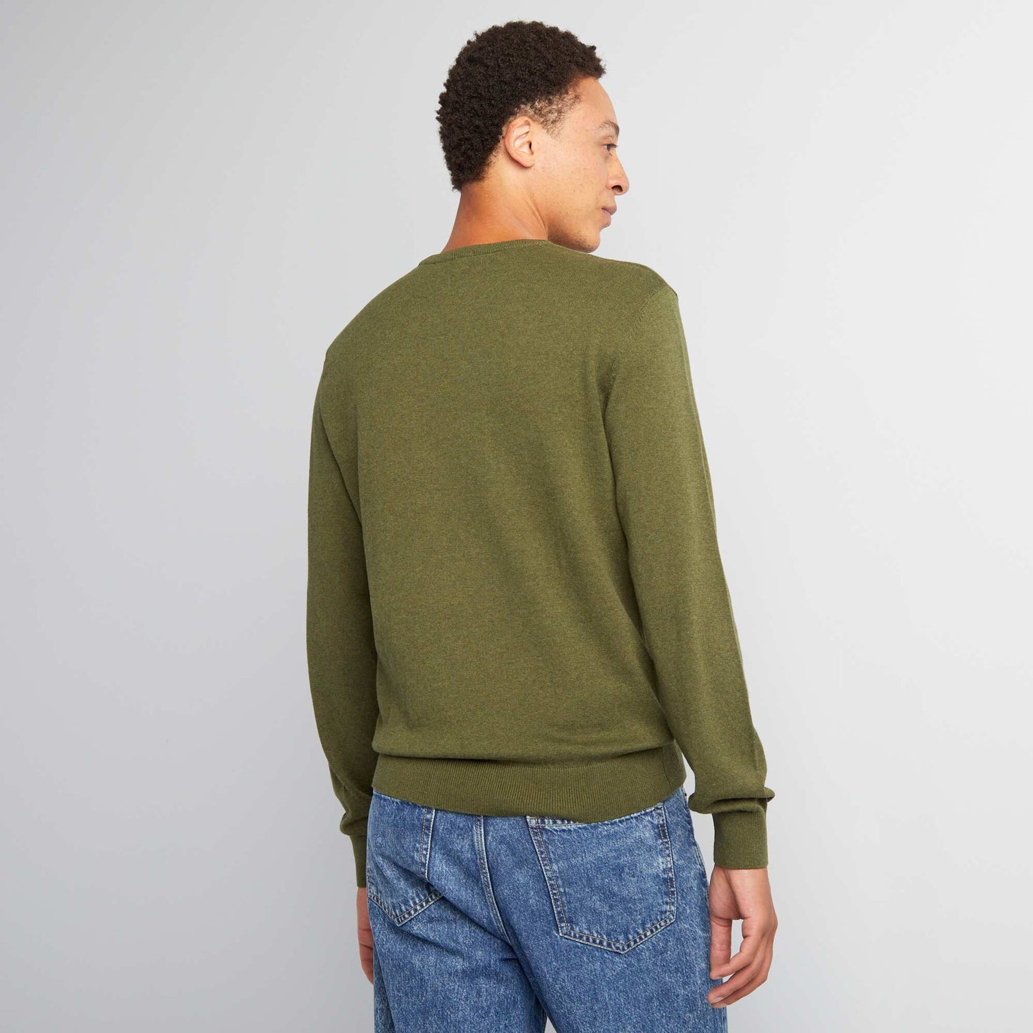 Pull uni col rond Kaki