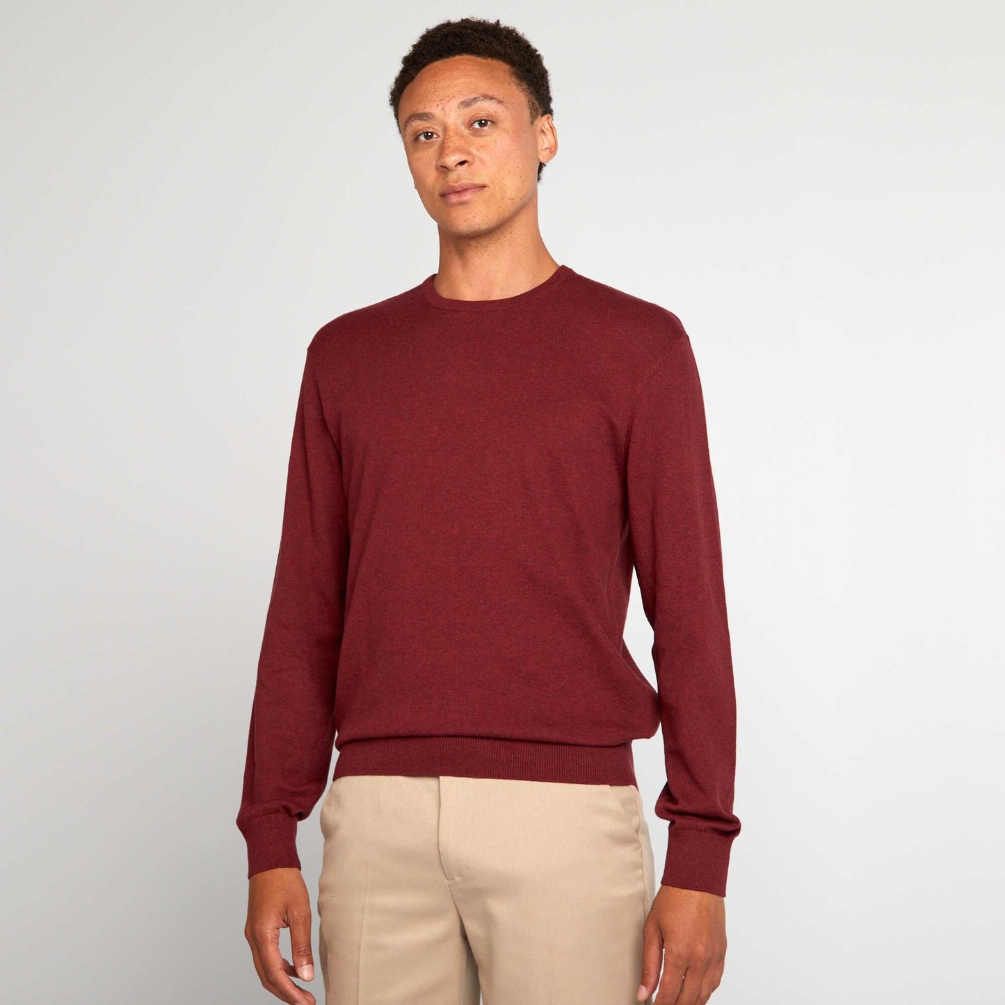 Pull uni col rond Bordeaux