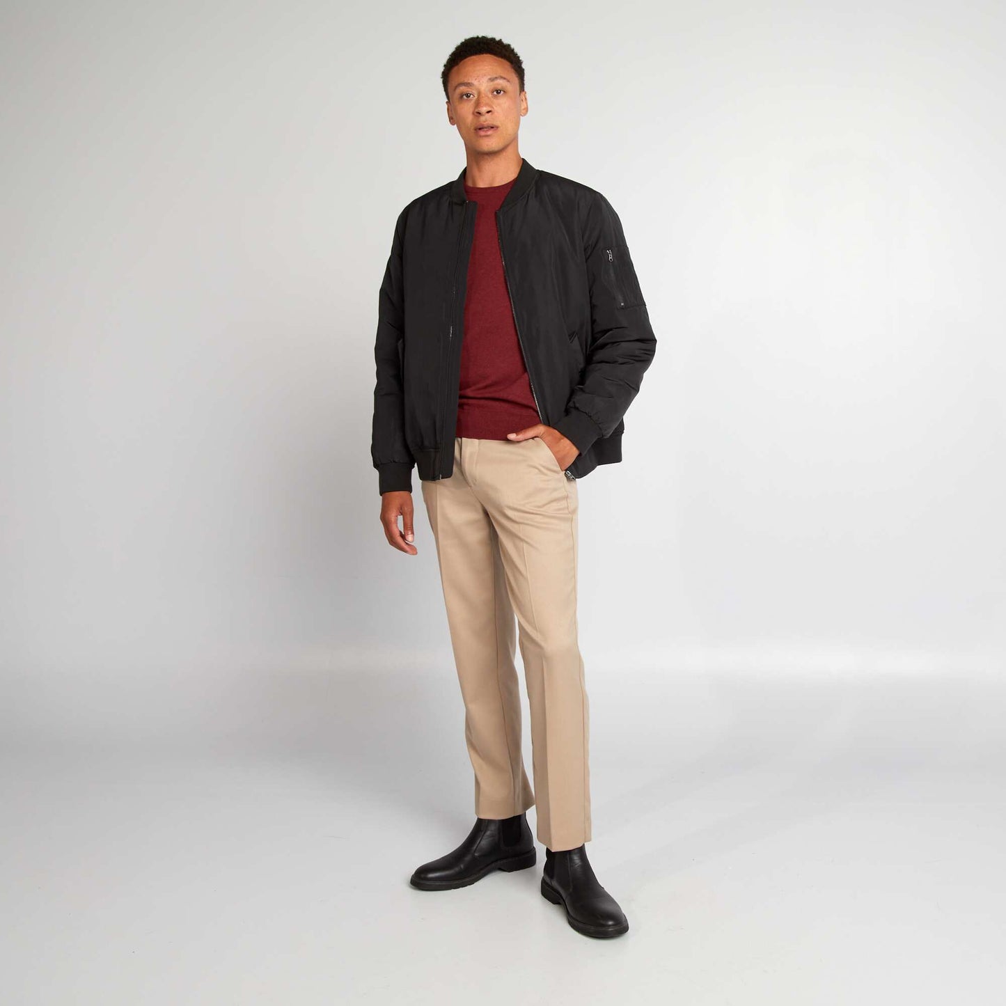 Pull uni col rond Bordeaux