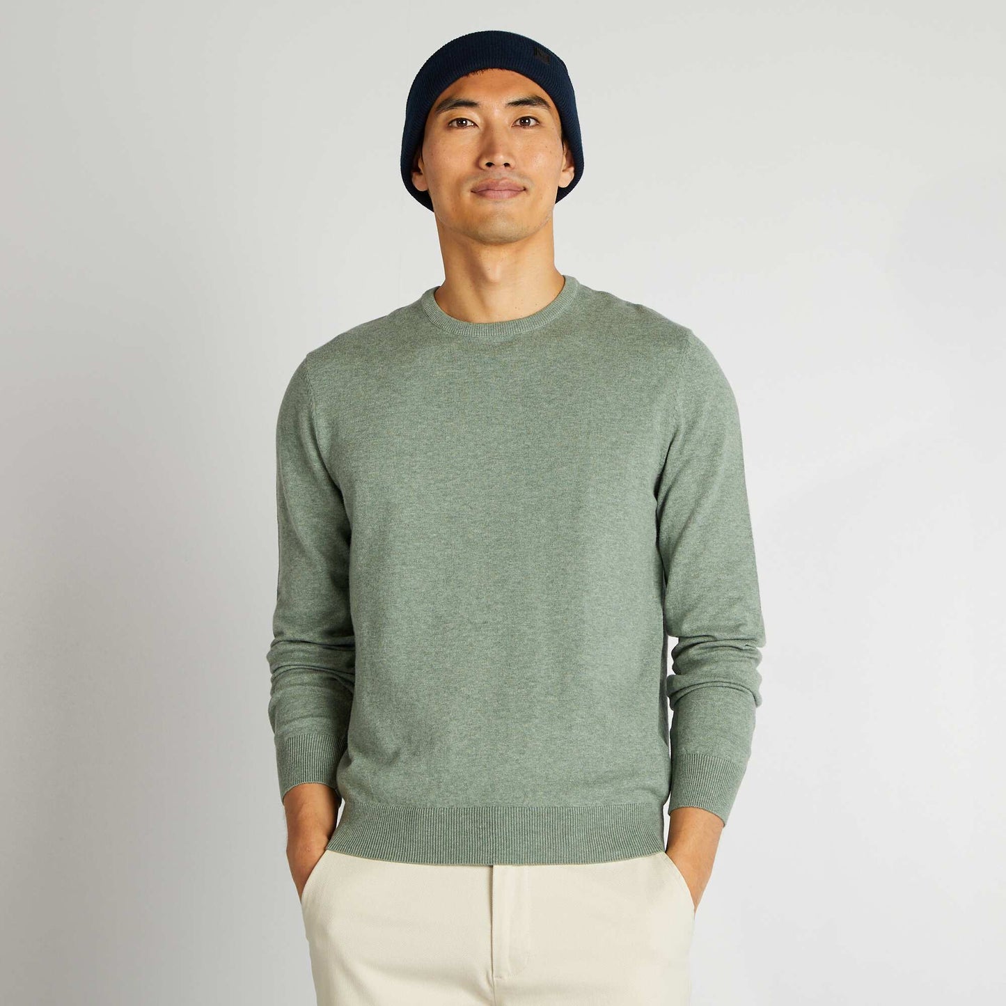 Pull uni à col rond Vert