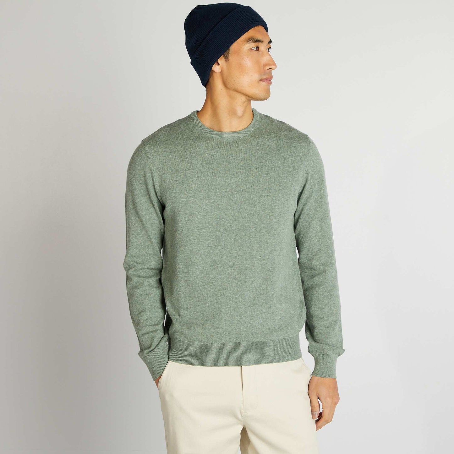 Pull uni à col rond Vert