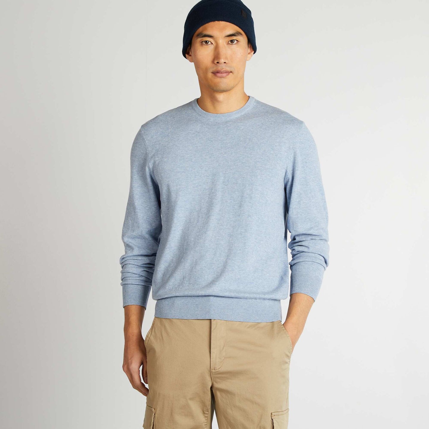 Pull uni à col rond Bleu