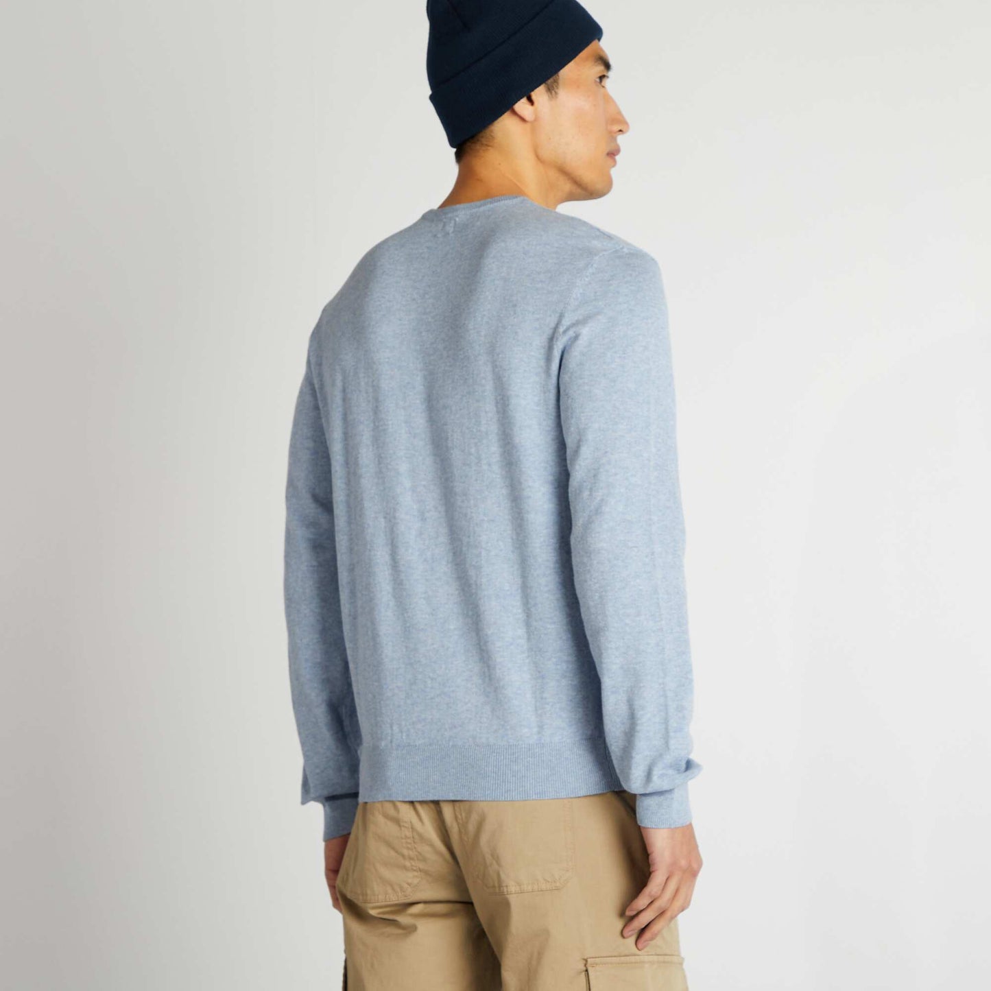 Pull uni à col rond Bleu