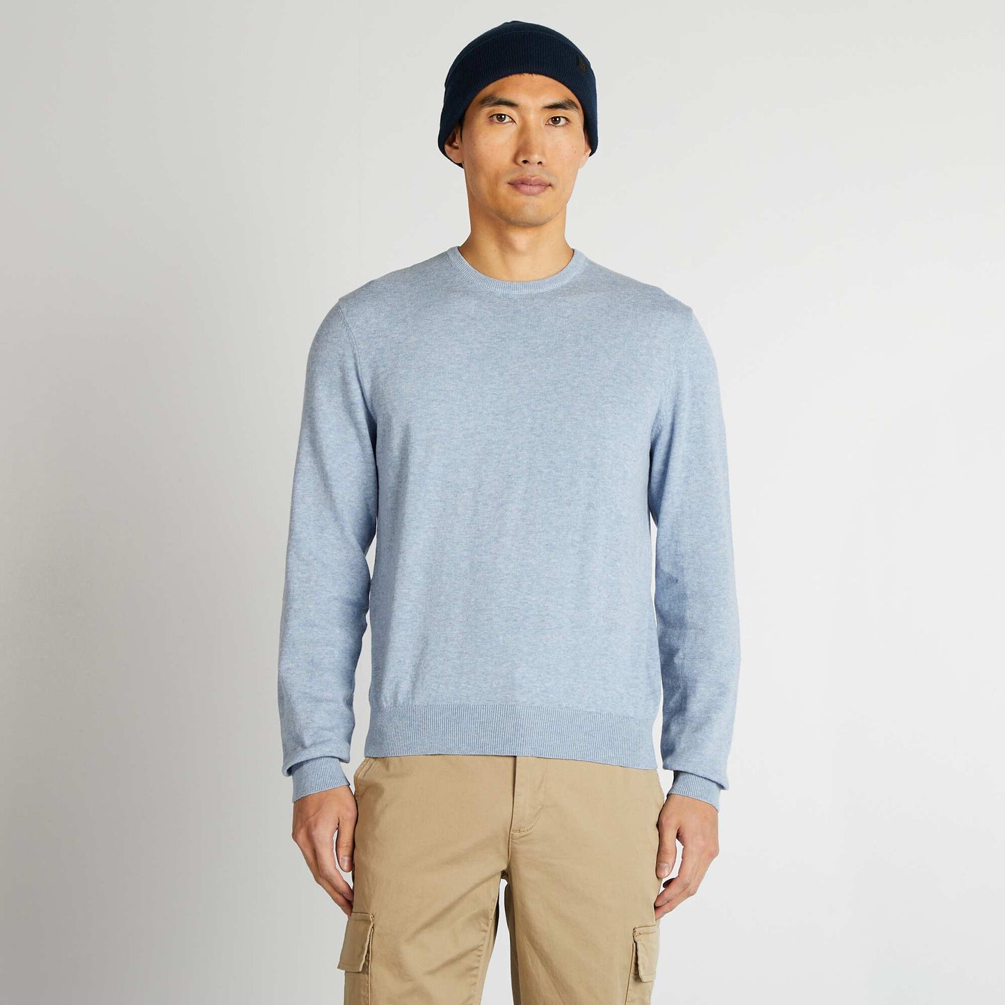 Pull uni à col rond Bleu