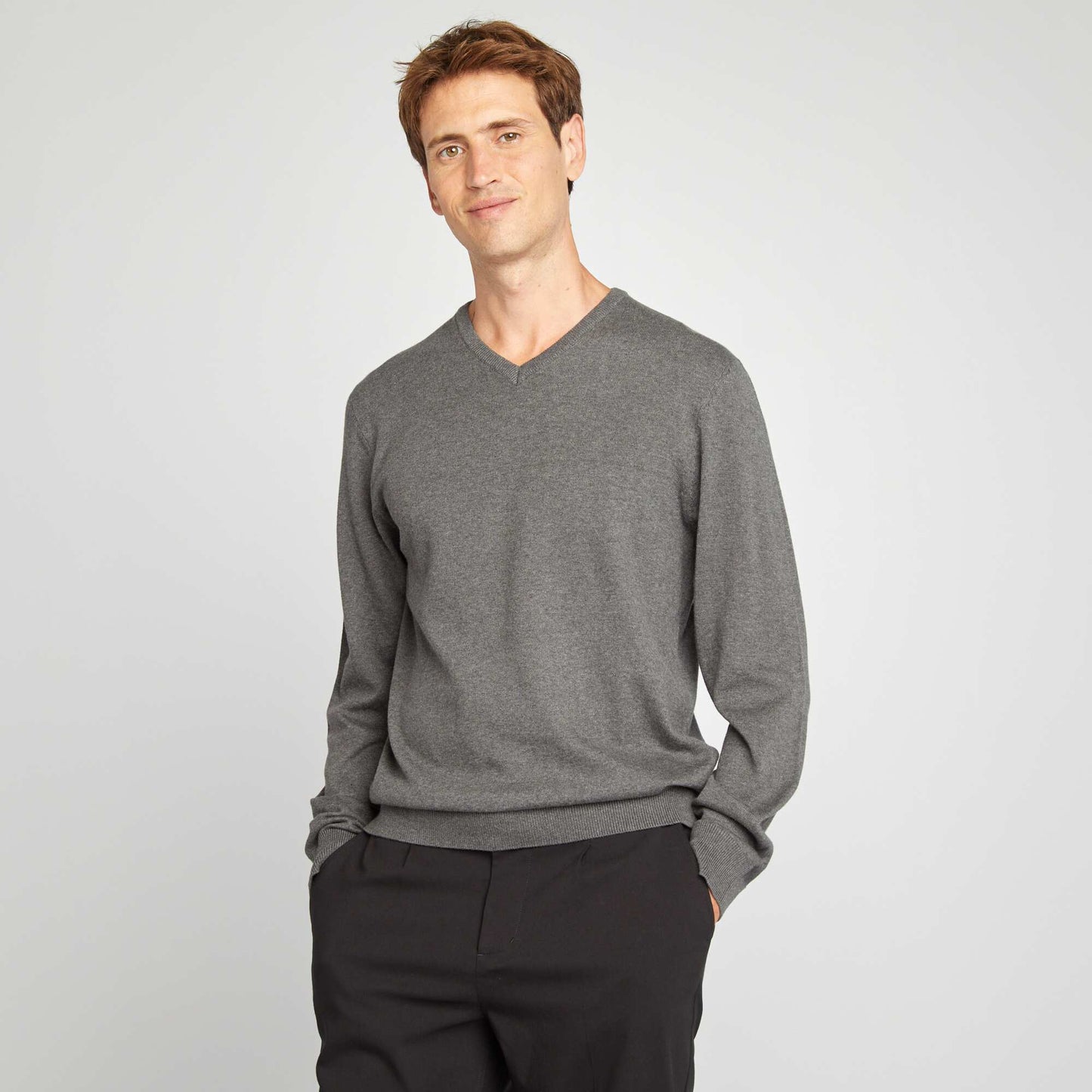 Pull basique en maille unie Gris fonc