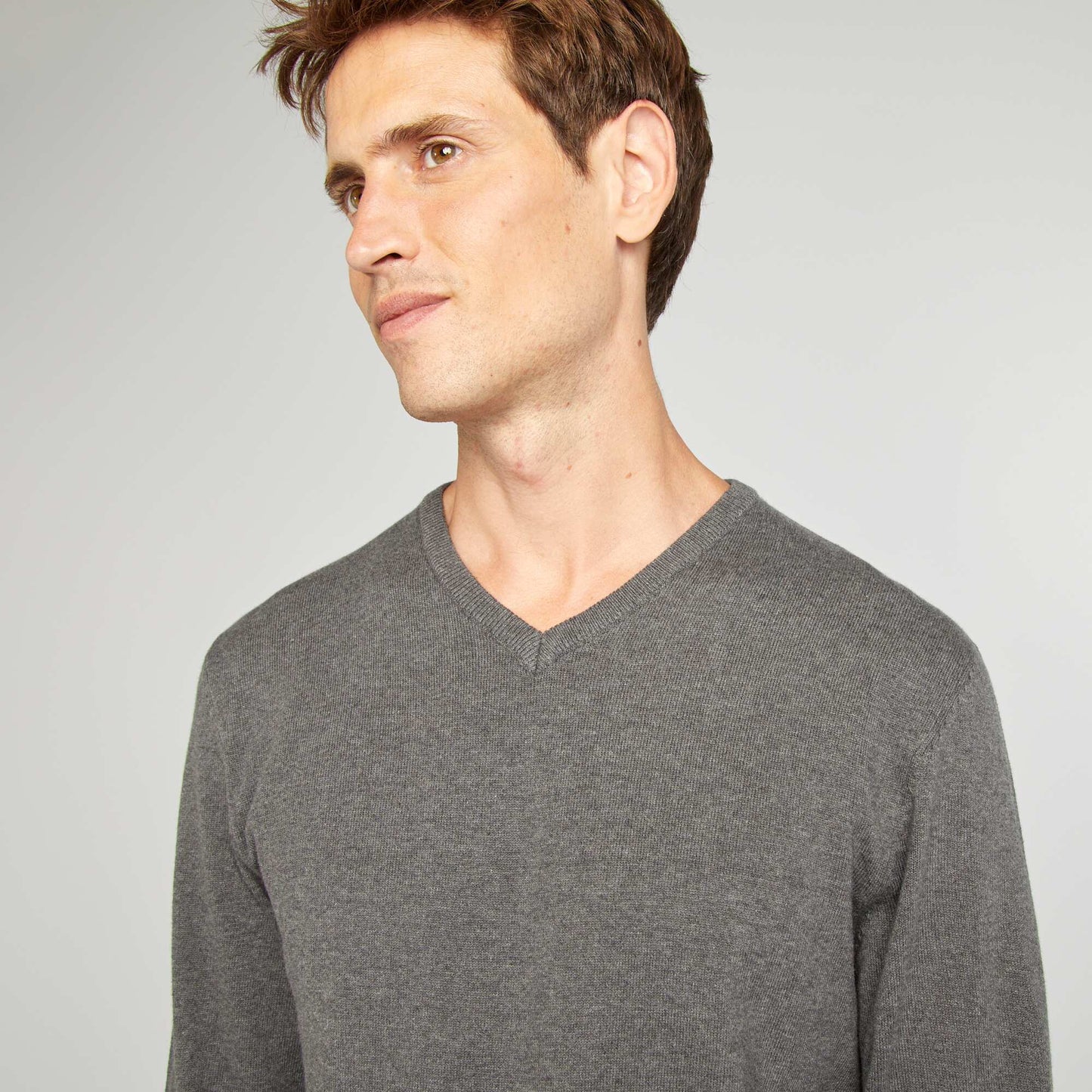 Pull basique en maille unie Gris fonc