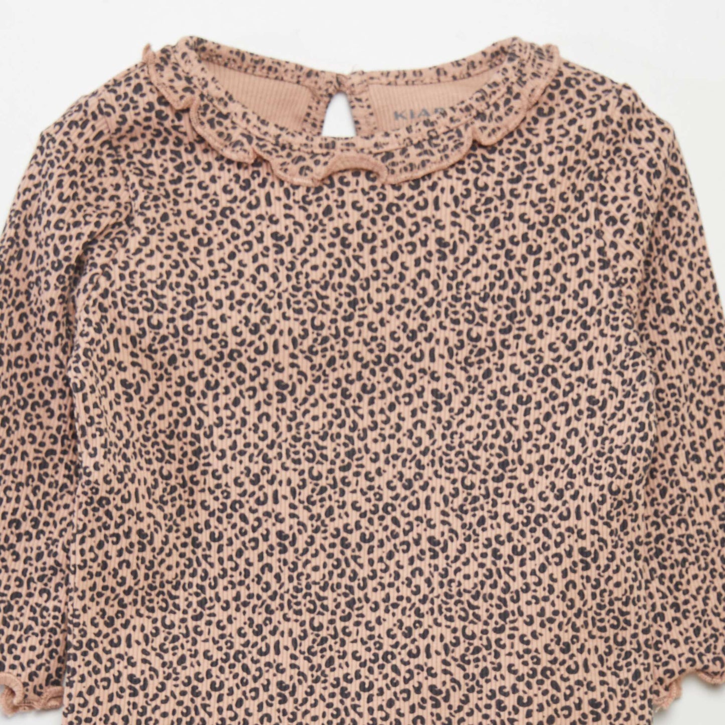 T-shirt en maille c tel e col volant Beige