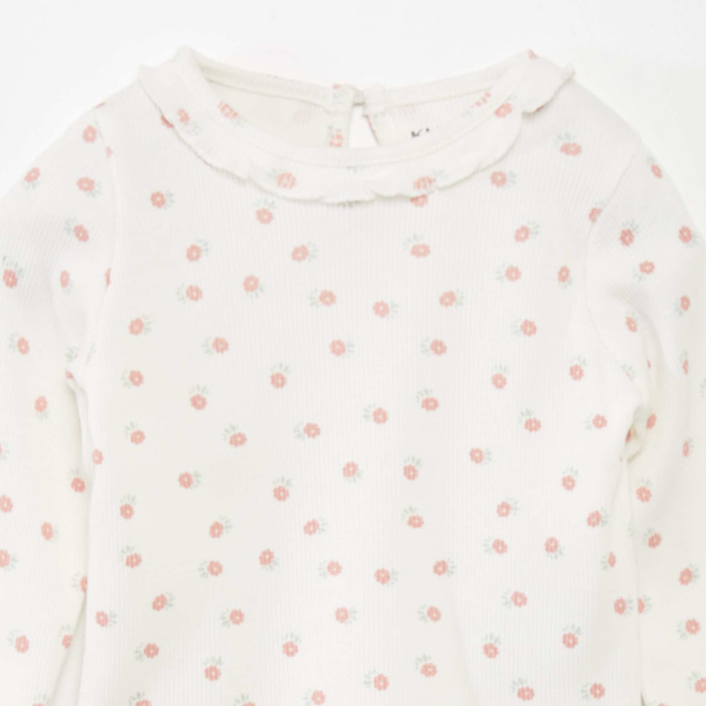 T-shirt en maille c tel e col volant Blanc