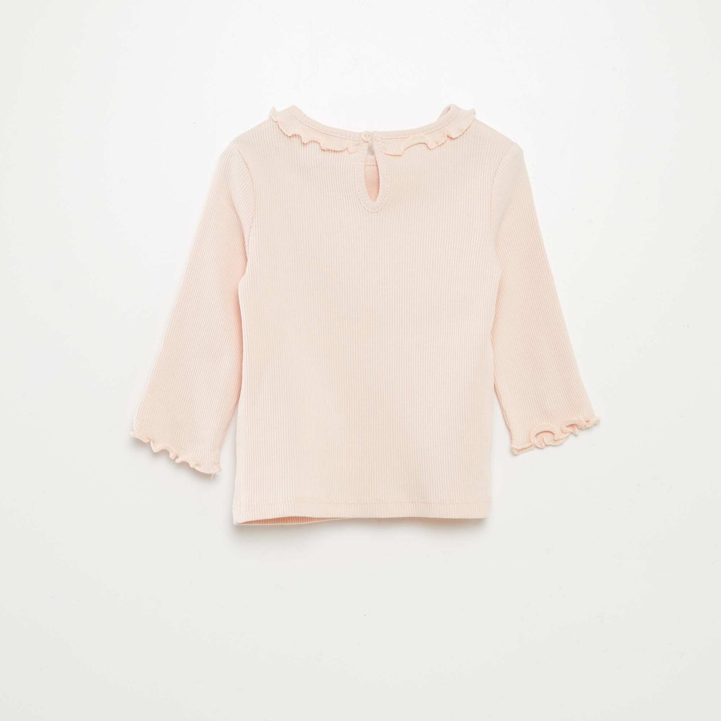 T-shirt en maille côtelée col volanté Rose