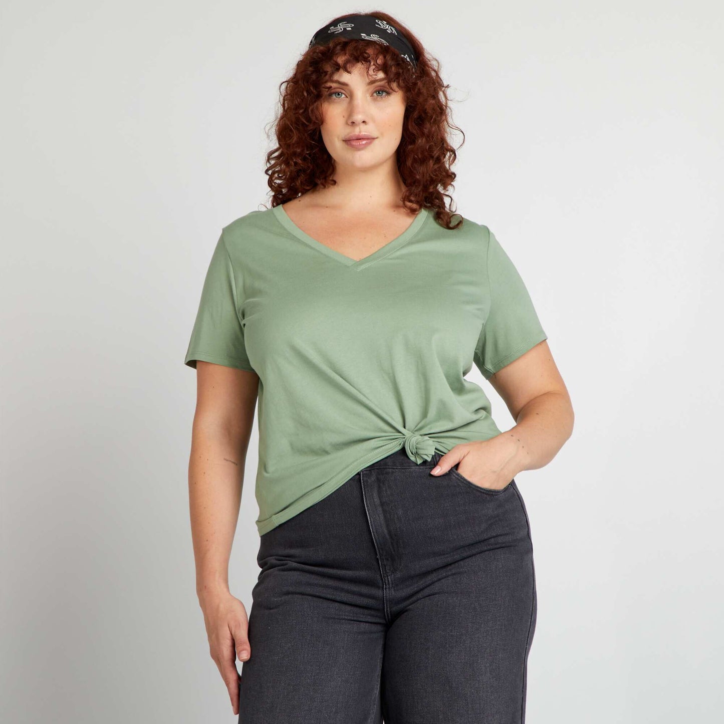 T-shirt en jersey col V Vert