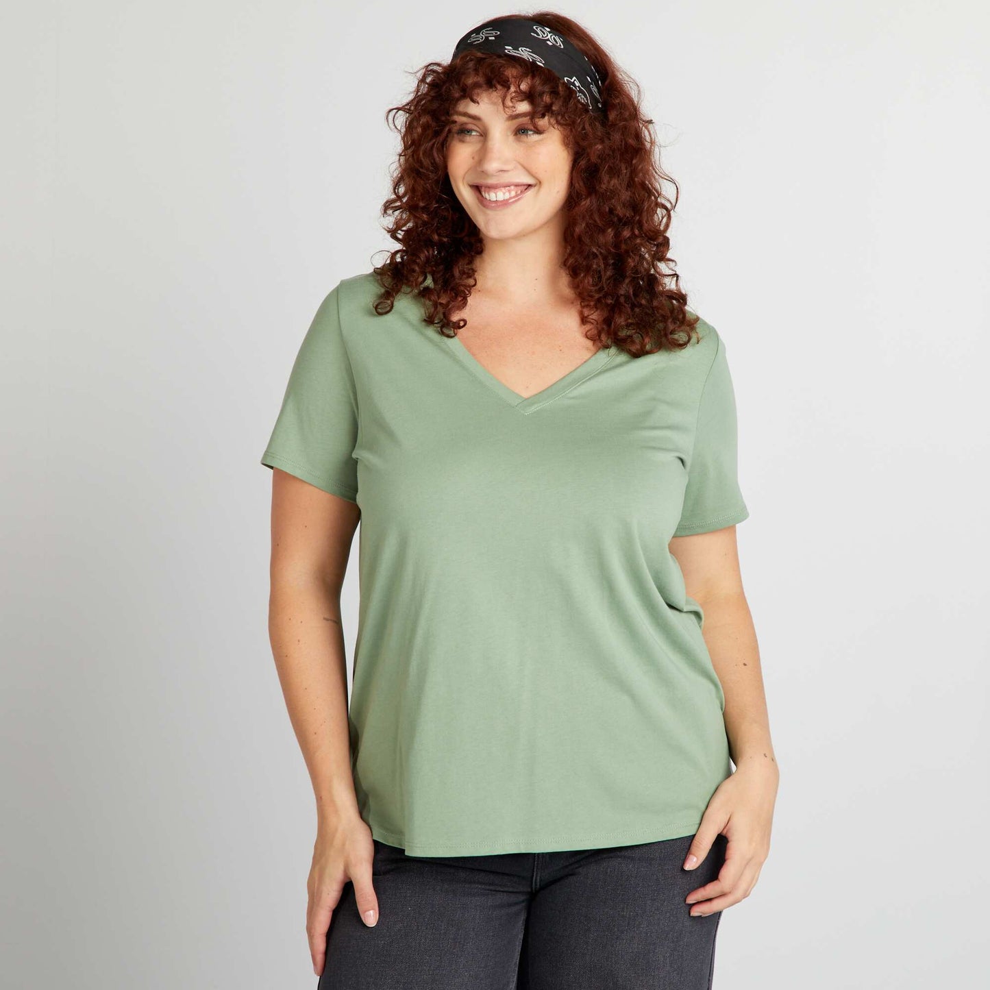 T-shirt en jersey col V Vert