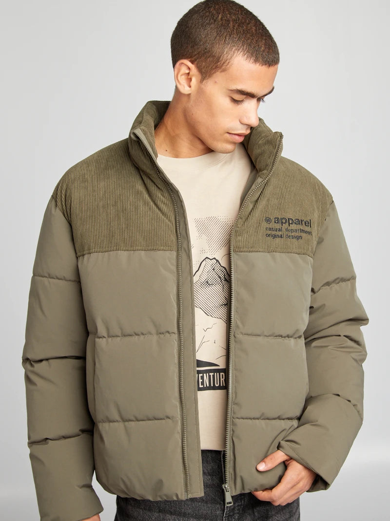 Blouson matelass avec velours Kaki