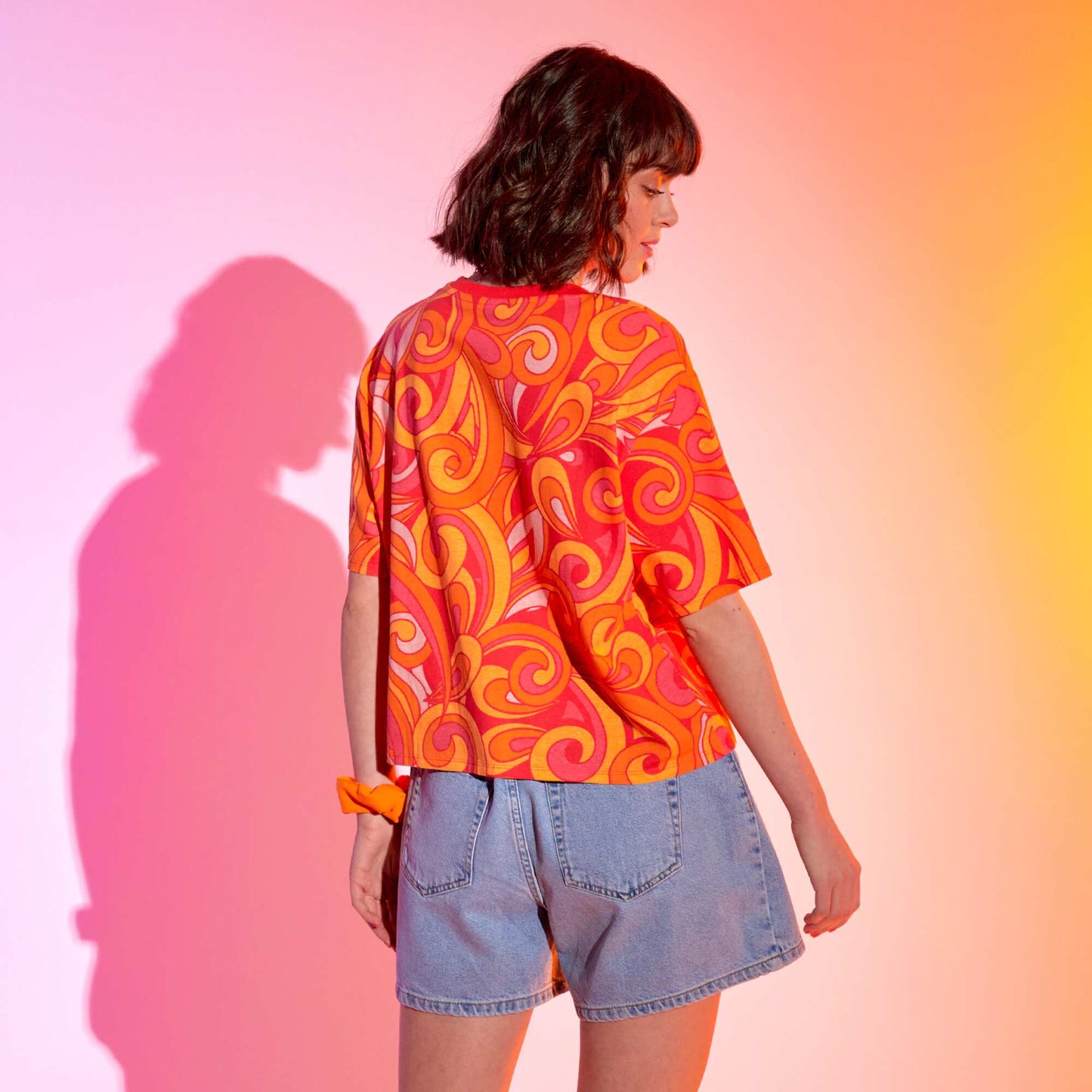 Tee-shirt imprim psych d lique Rouge/orange