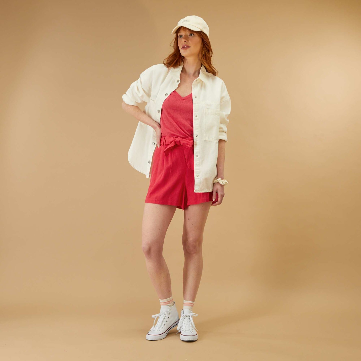 T-shirt basique en lin rose azal e