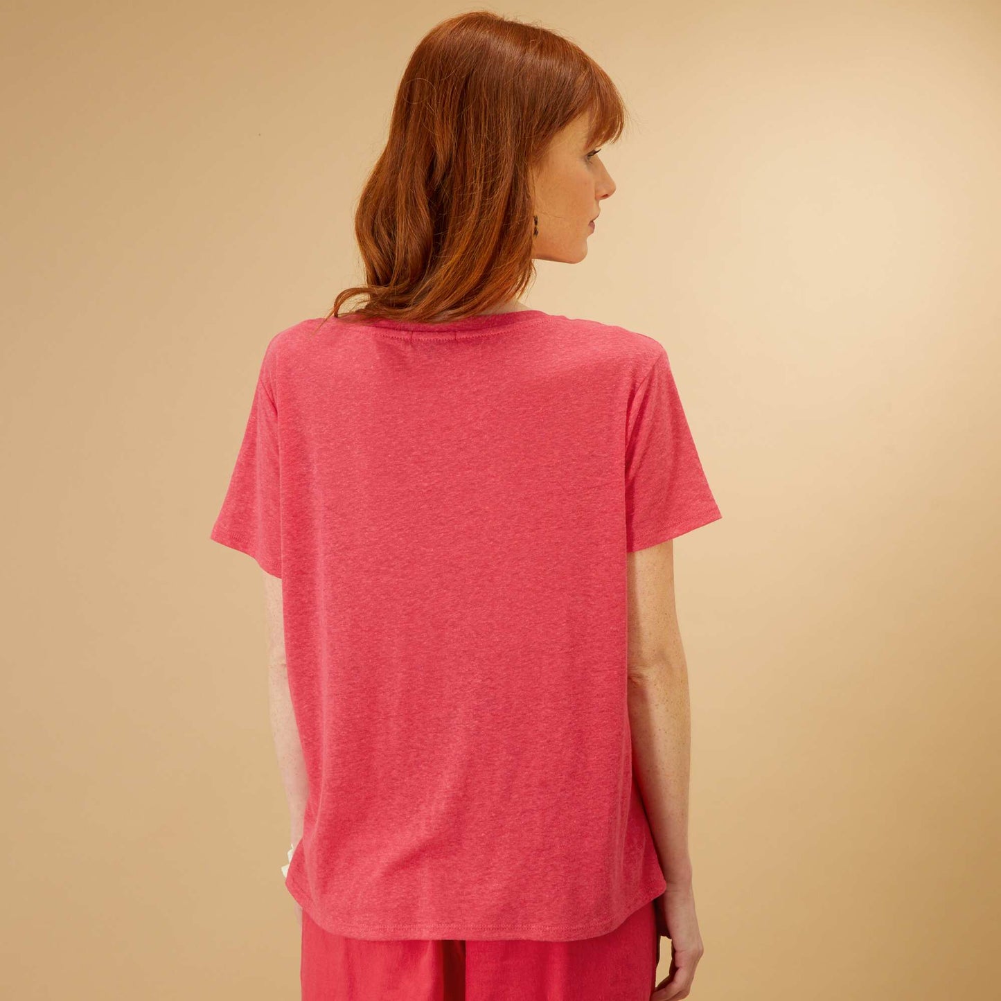 T-shirt basique en lin rose azal e