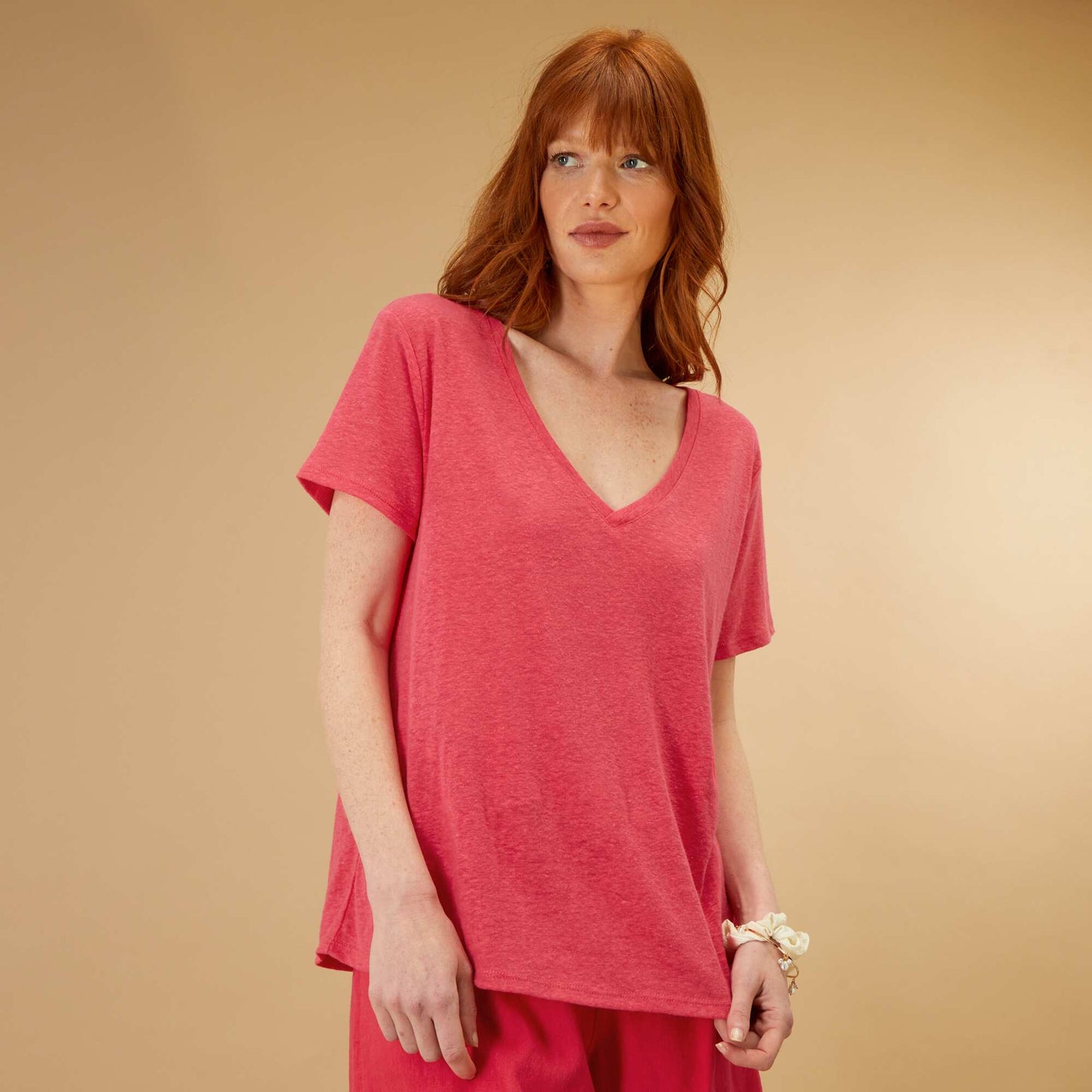 T-shirt basique en lin rose azal e