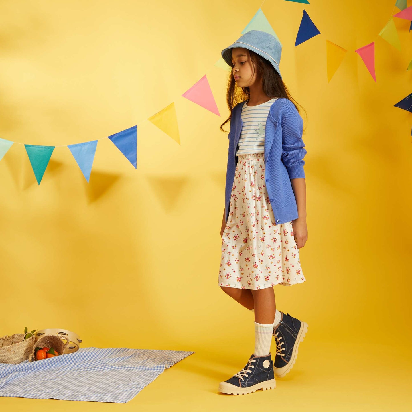 Jupe midi imprim fleuri Blanc