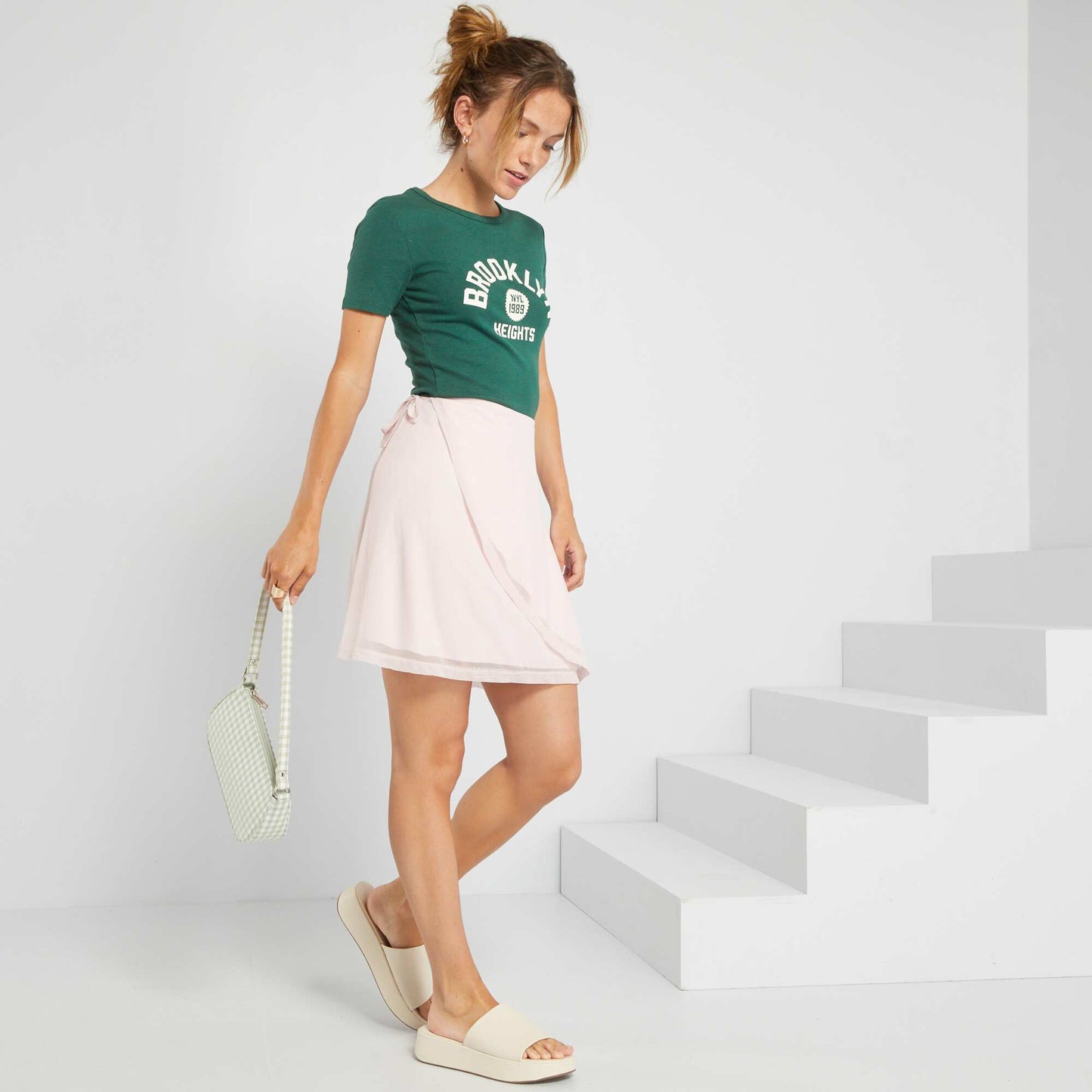 T-shirt court avec imprim style coll ge Vert