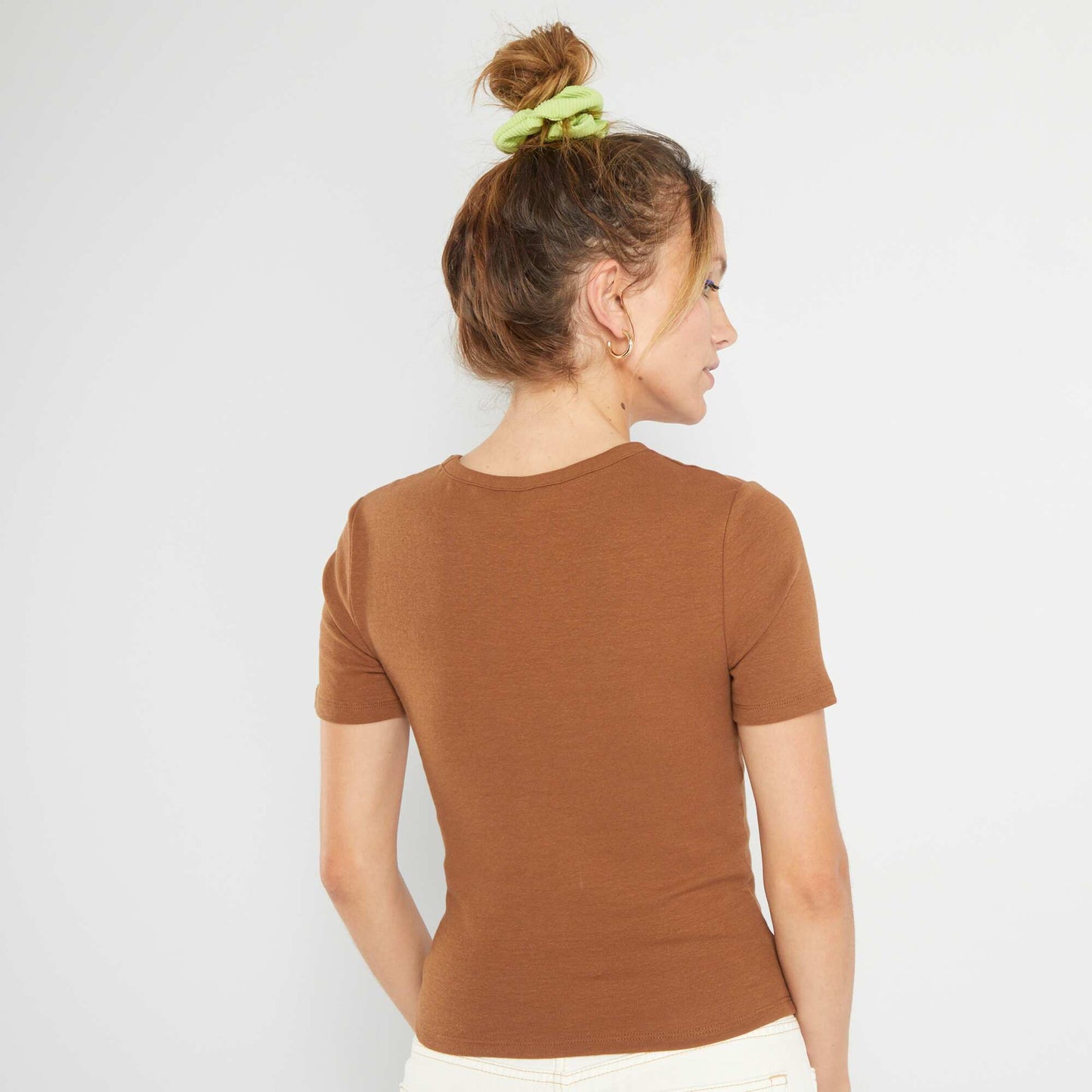T-shirt court avec imprim style coll ge Orange