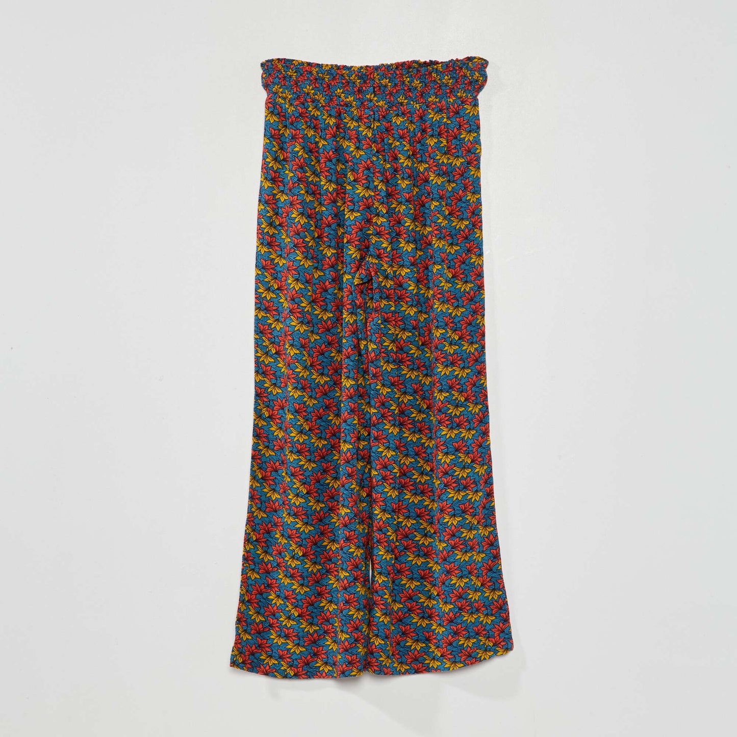 Pantalon fluide en maille cr pe imprim wax Bleu/orange/jaune