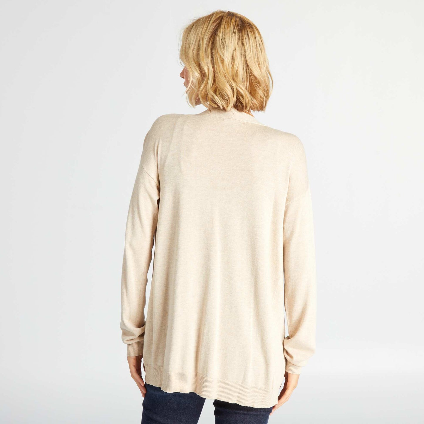 Gilet long ouvert en viscose douce Beige