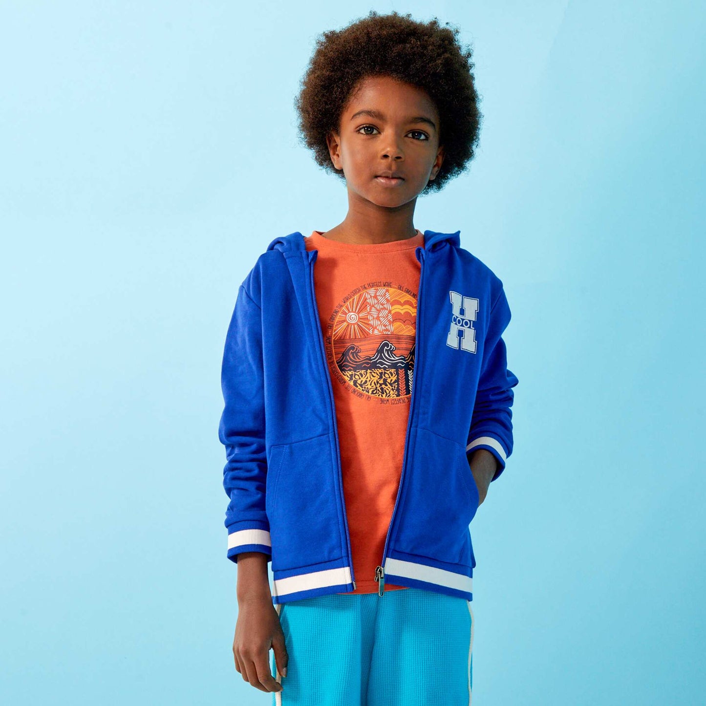 Sweat capuche zipp Bleu