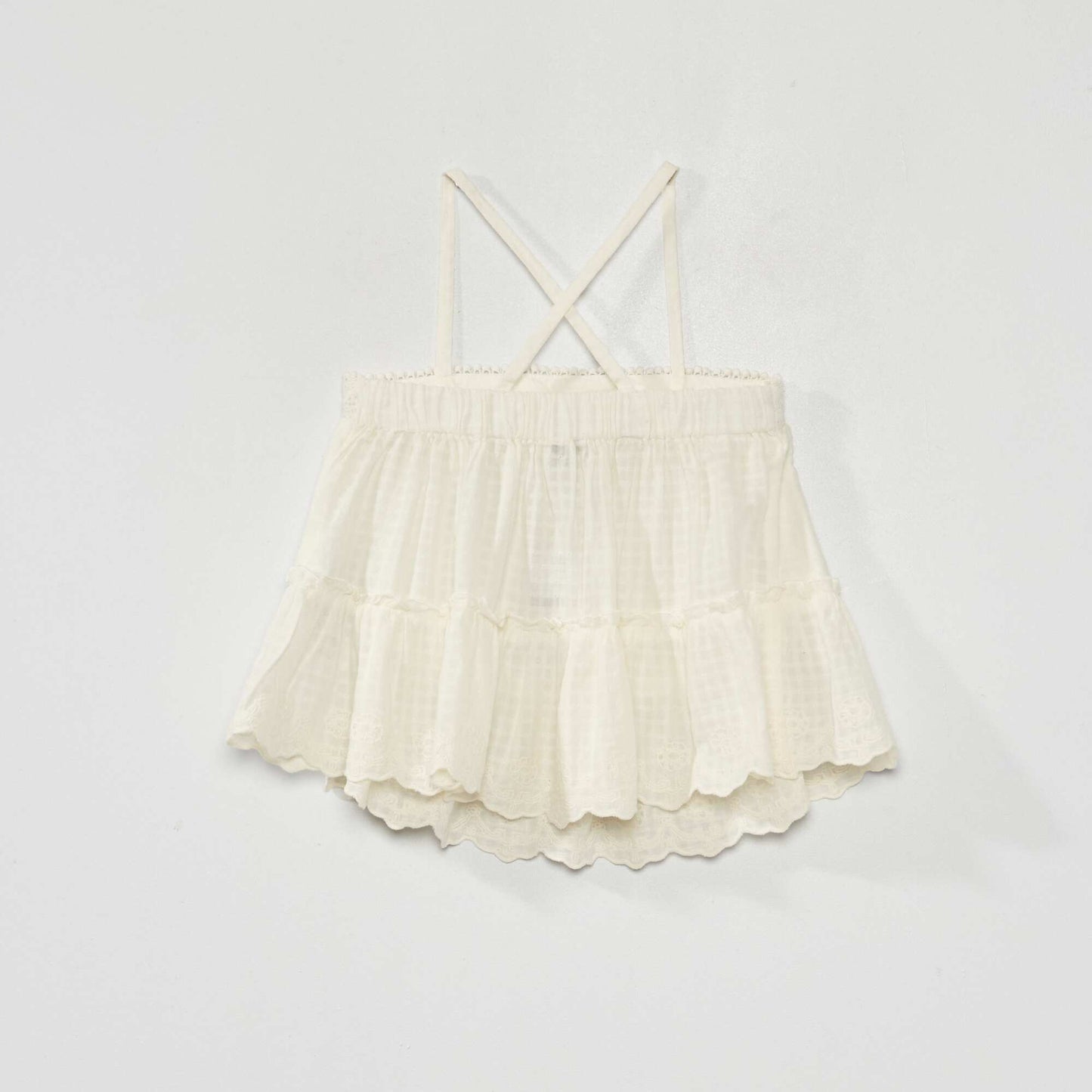 Top en gaze de coton avec broderies anglaises blanc