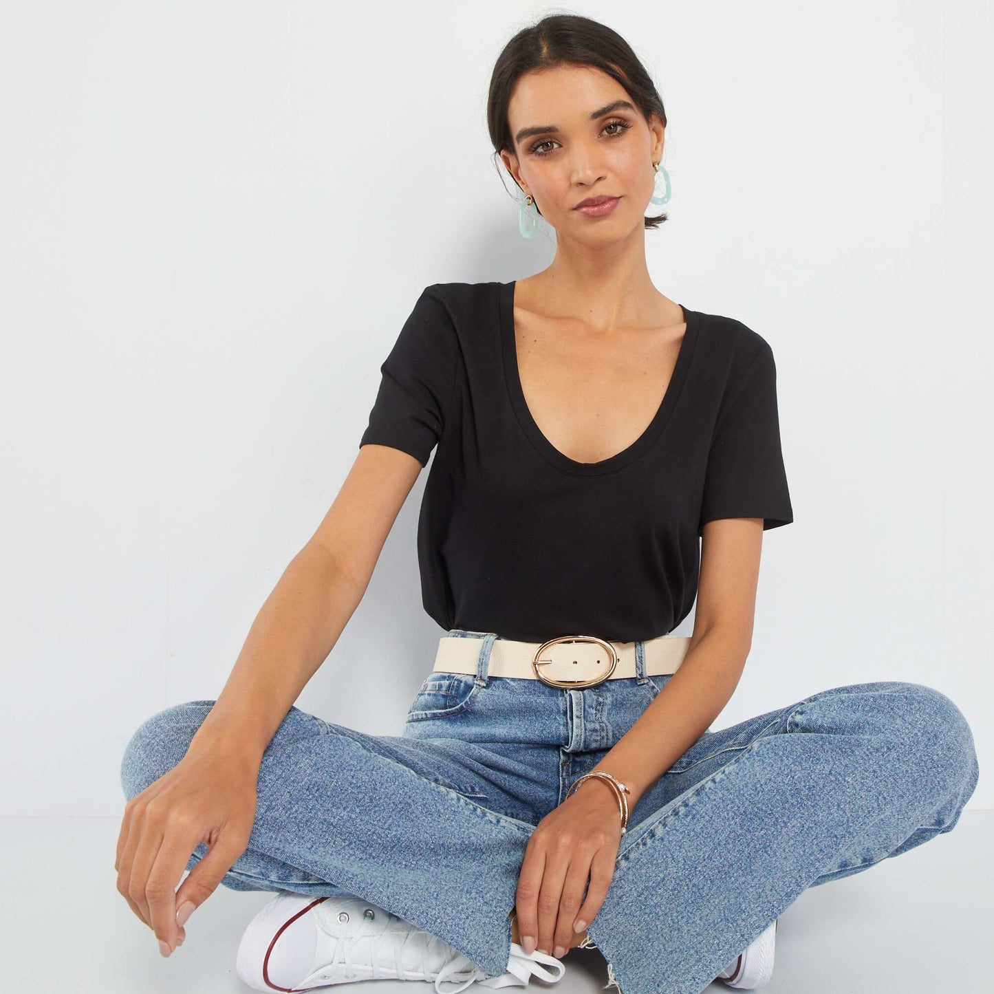 T-shirt en maille jersey col rond noir