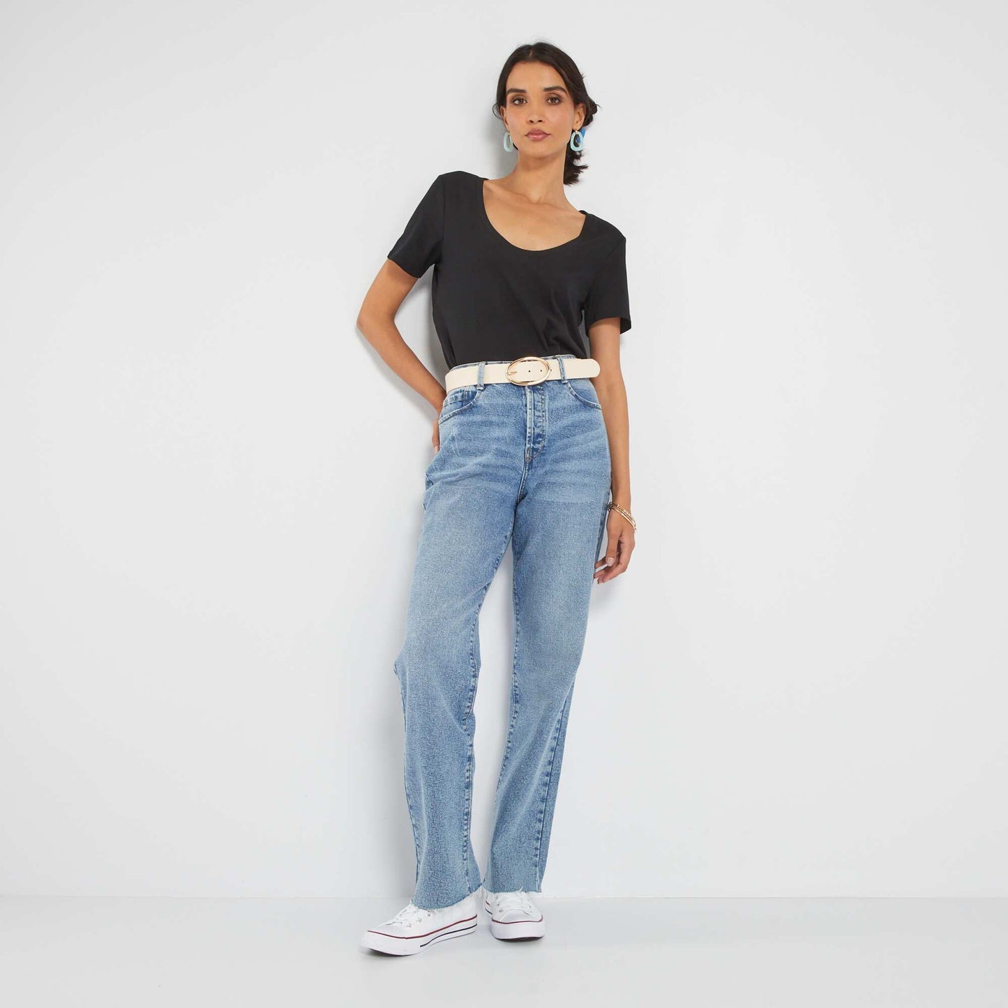 T-shirt en maille jersey col rond noir