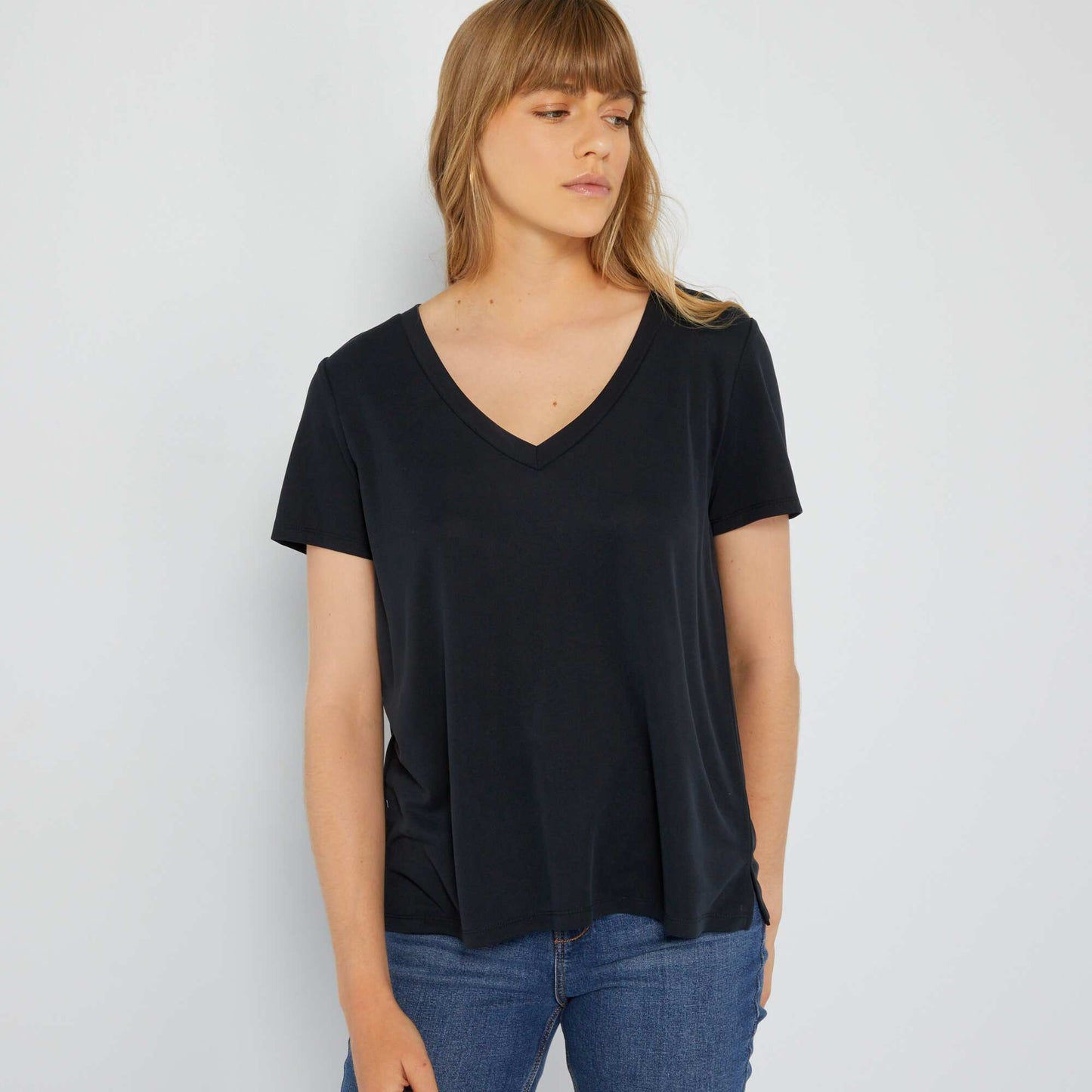 T-shirt manches courtes mati re douce noir