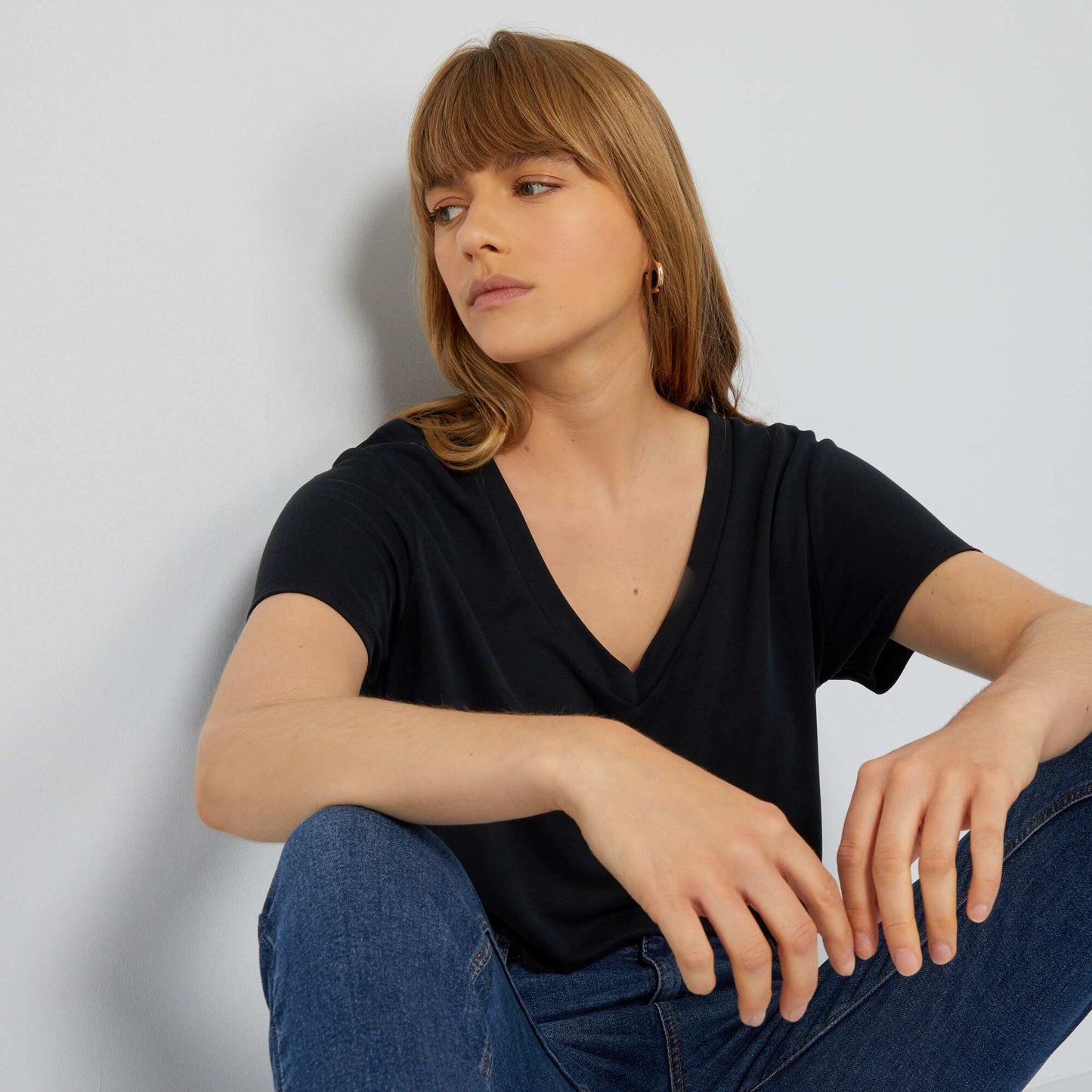 T-shirt manches courtes mati re douce noir