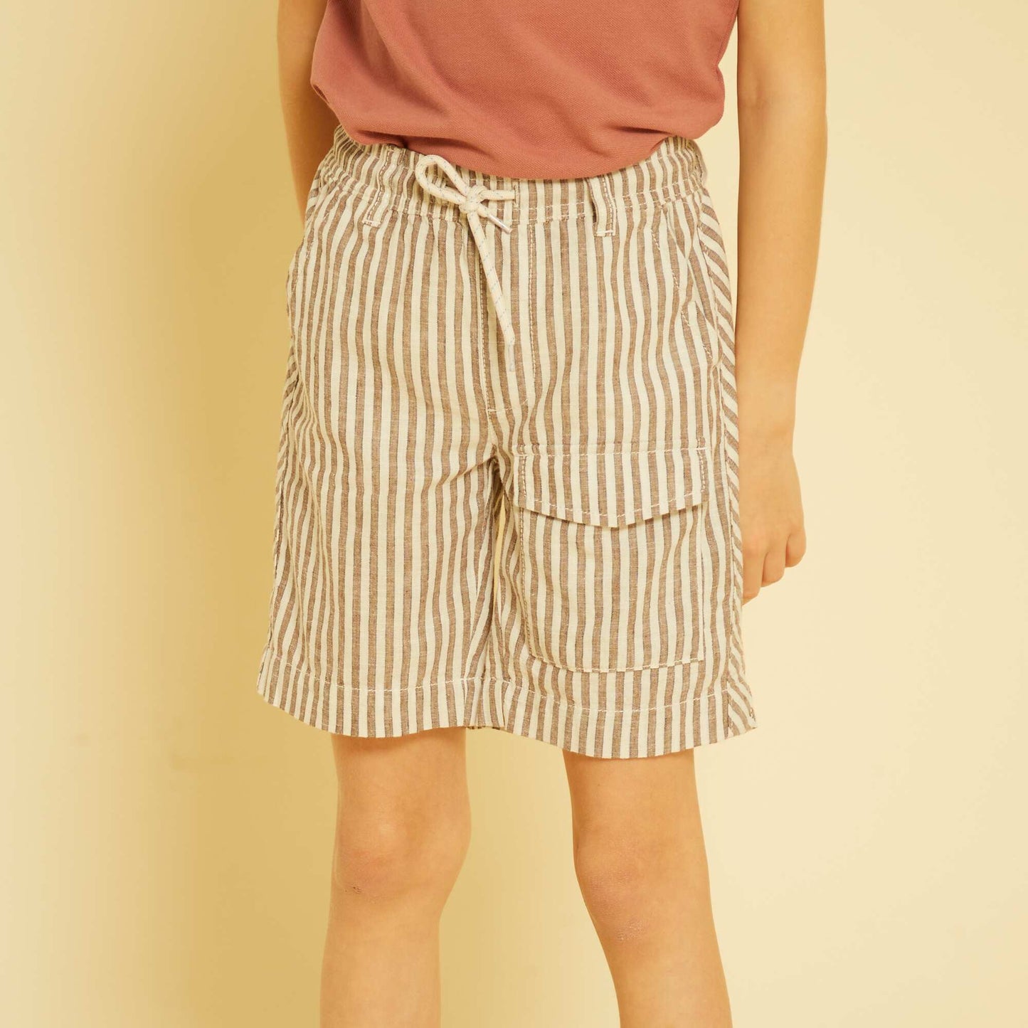 Bermuda rayures en lin Beige